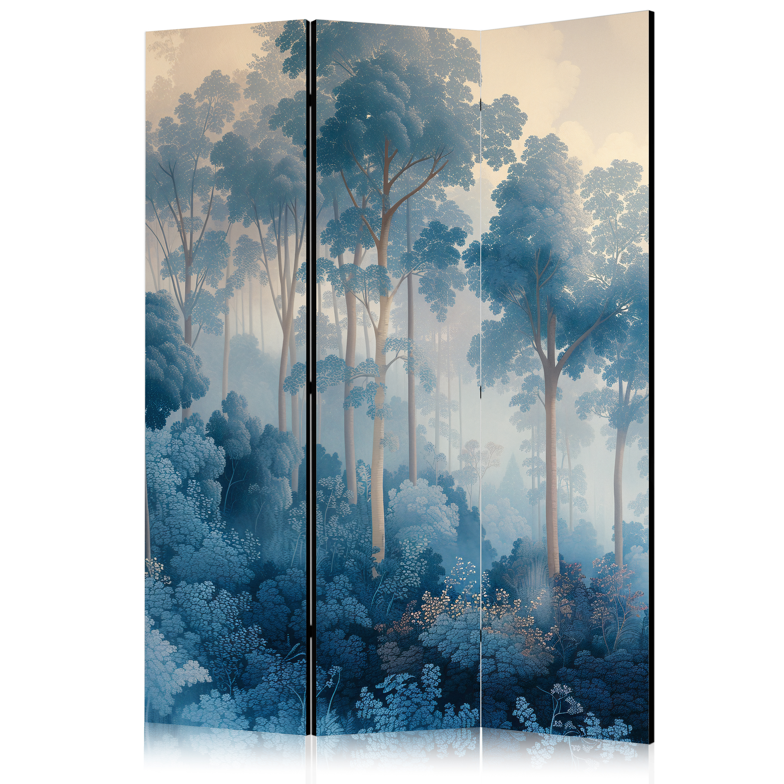 Paravent - Landscape With Trees in Illustration Style. Fairy Blue Forest