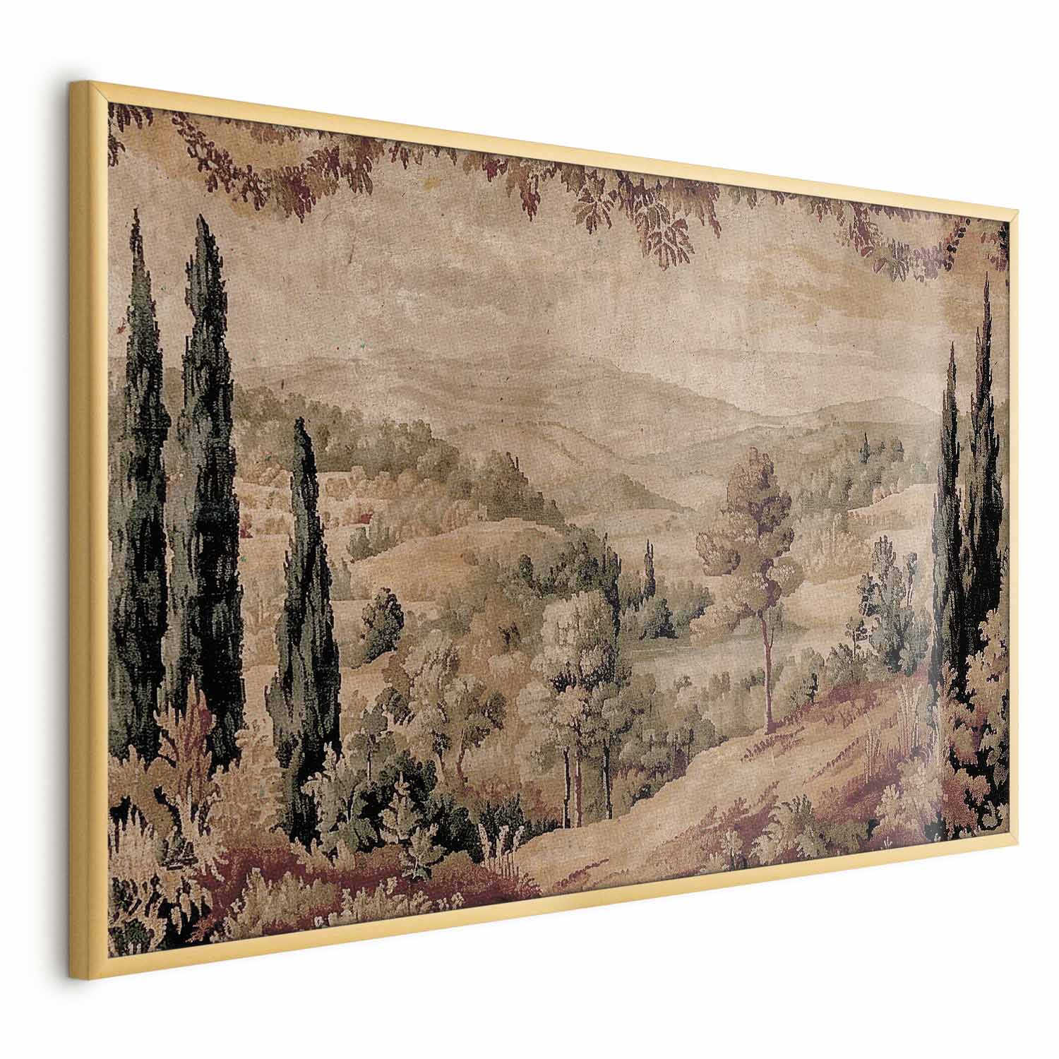 Poster - Mediterranean Landscape - Old Tapestry with a Hill and Lake