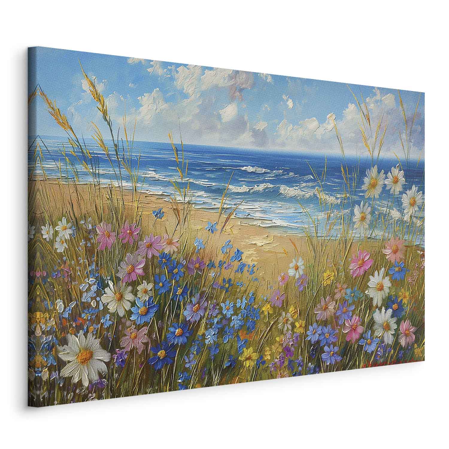 Wandbild XXL - Seascape – wildflowers and a view of the rough sea