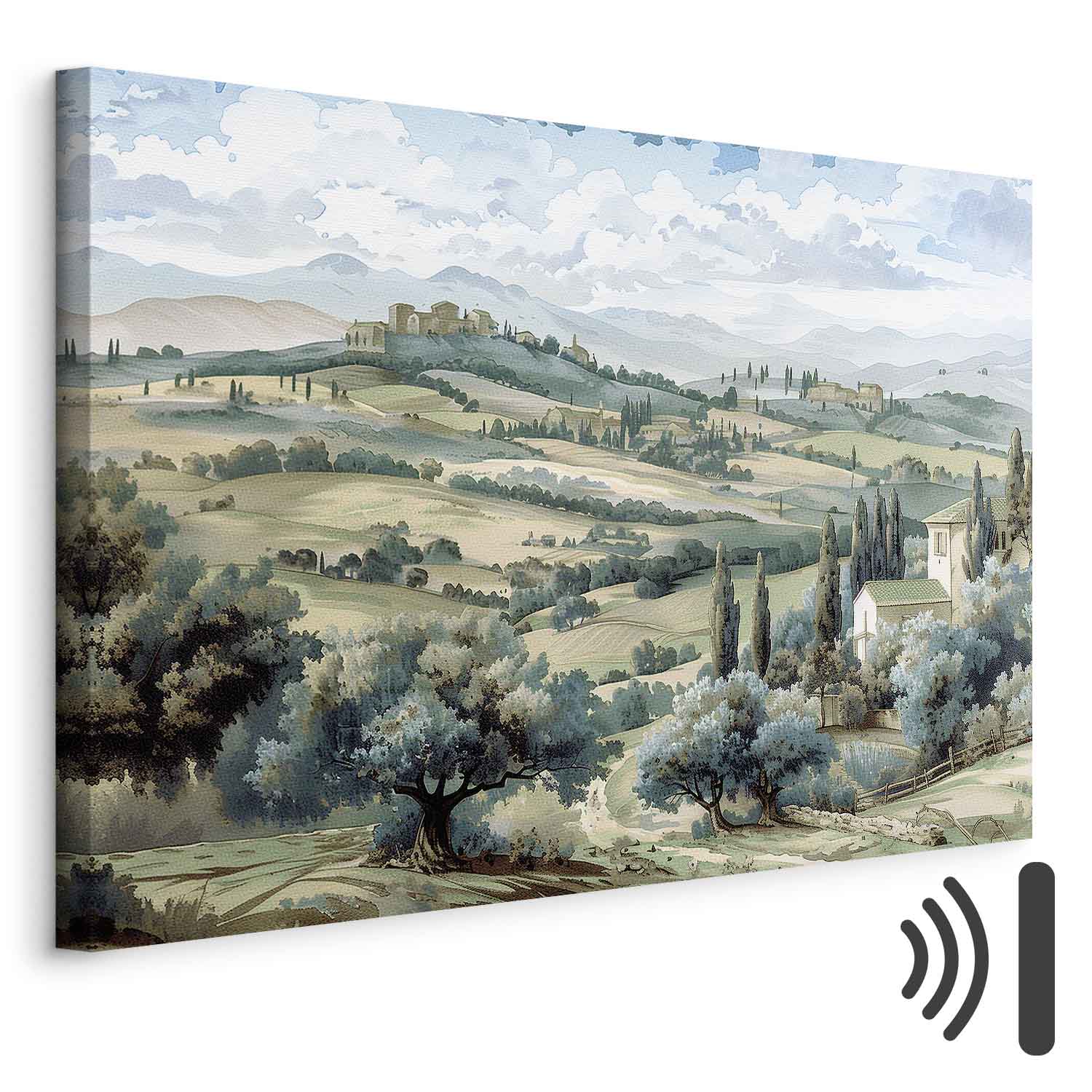Leinwandbild - Landscape with Green Fields and Trees Tuscan Sunny View