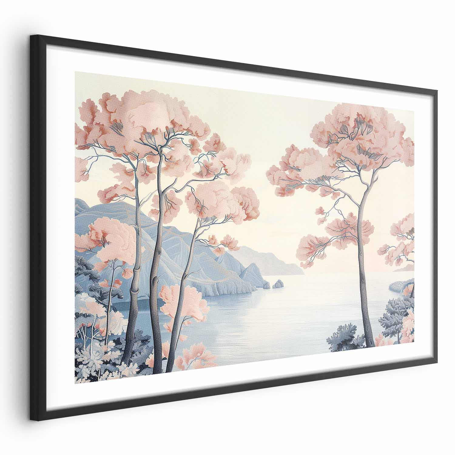 Poster - Ocean Cliffs and Trees; Delicate Motif in Pastel Colors