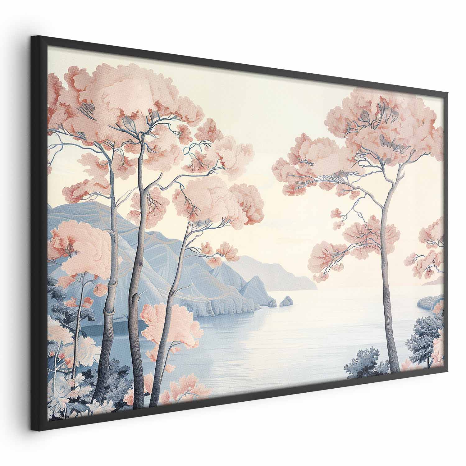 Poster - Ocean Cliffs and Trees; Delicate Motif in Pastel Colors