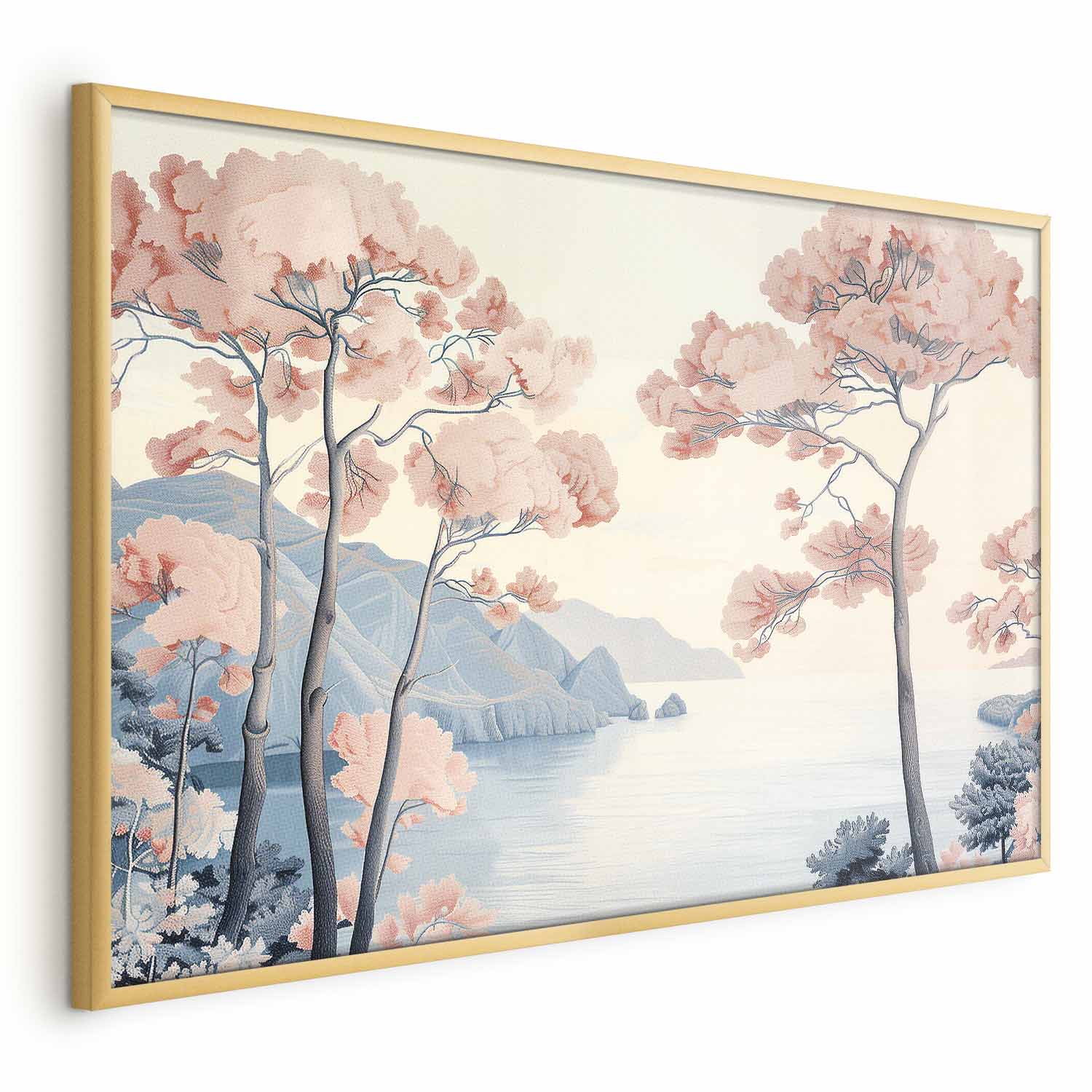 Poster - Ocean Cliffs and Trees; Delicate Motif in Pastel Colors