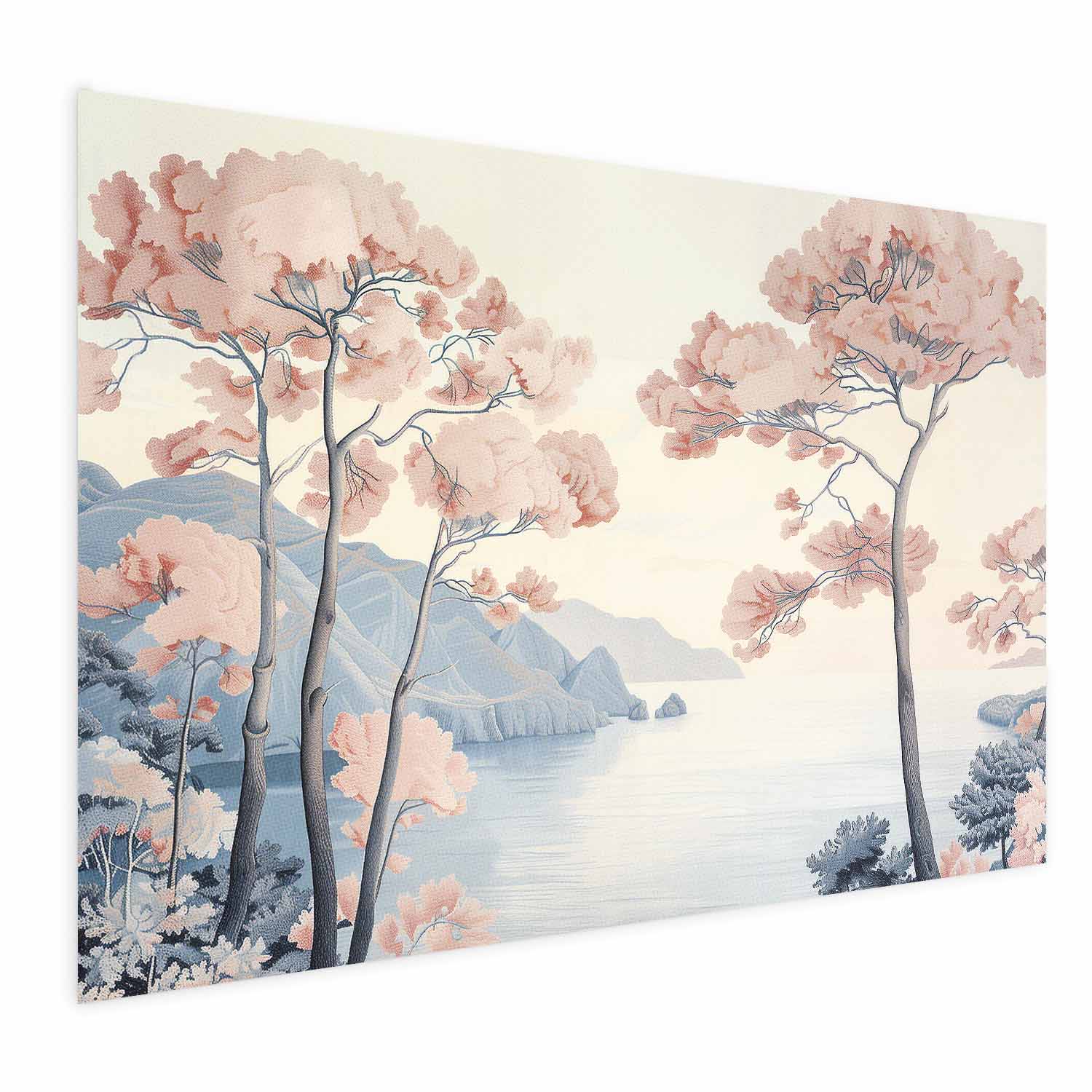 Poster - Ocean Cliffs and Trees; Delicate Motif in Pastel Colors