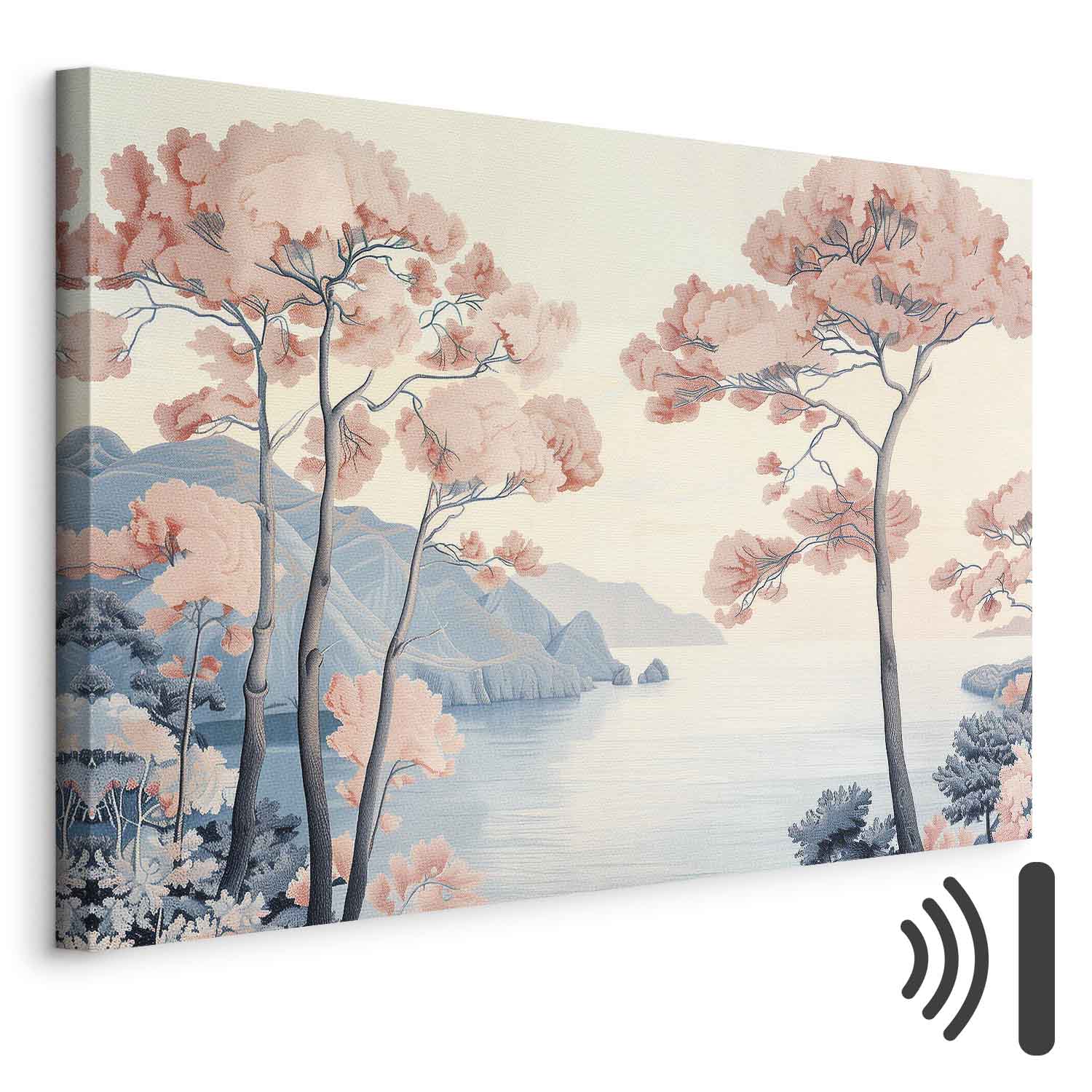 Leinwandbild - Landscape with the Ocean Cliffs and Trees in Delicate Pink Shades