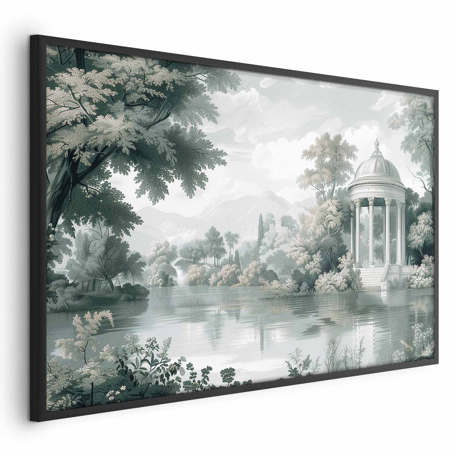 Poster - Landscape with a Park and Lake in Retro Greens