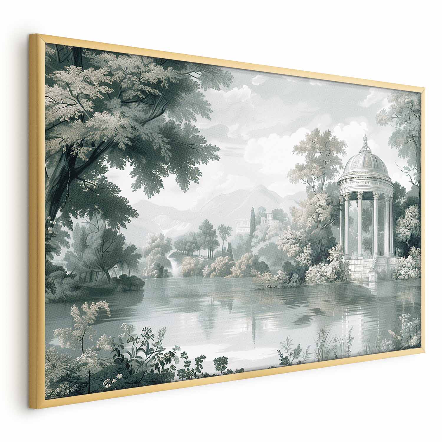 Poster - Landscape with a Park and Lake in Retro Greens