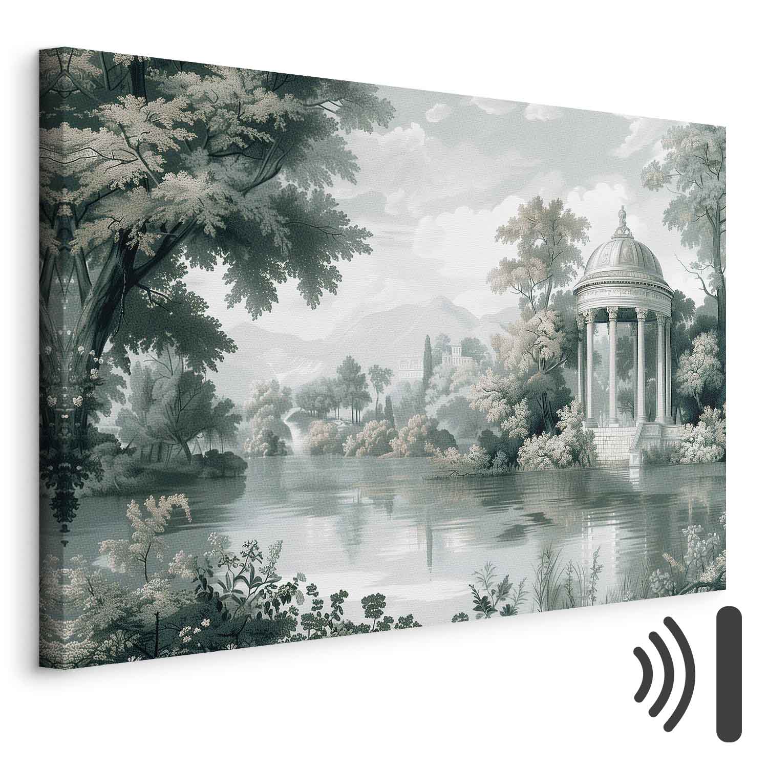 Leinwandbild - View of the Park and Lake Retro Vintage Landscape in Greens
