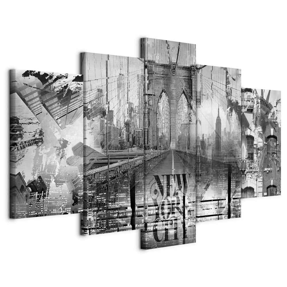 Leinwandbild - New York City Collage (5 Parts) Wide Black and White