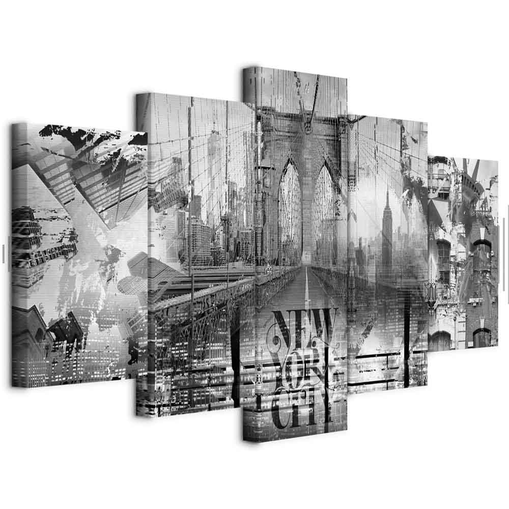 Leinwandbild - New York City Collage (5 Parts) Wide Black and White