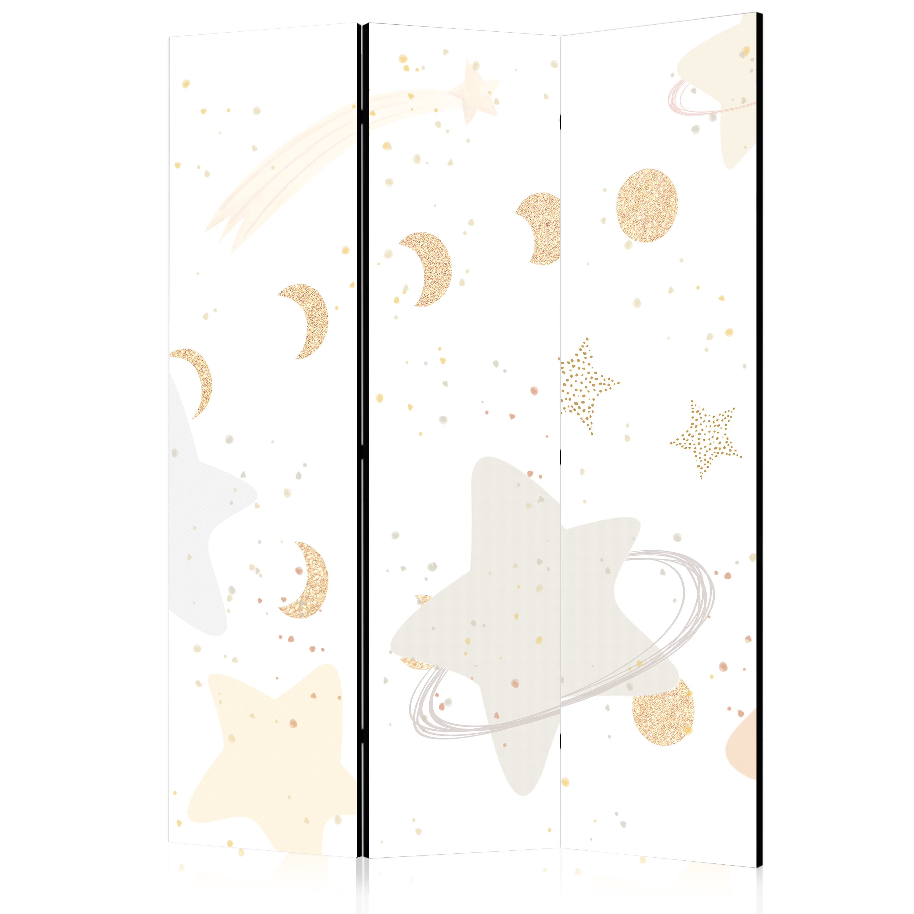 Paravent - Fairy-Tale Galaxy - Moon Phases in Shades of Yellow Among Stars in Beige and Ash Colors with Stardust