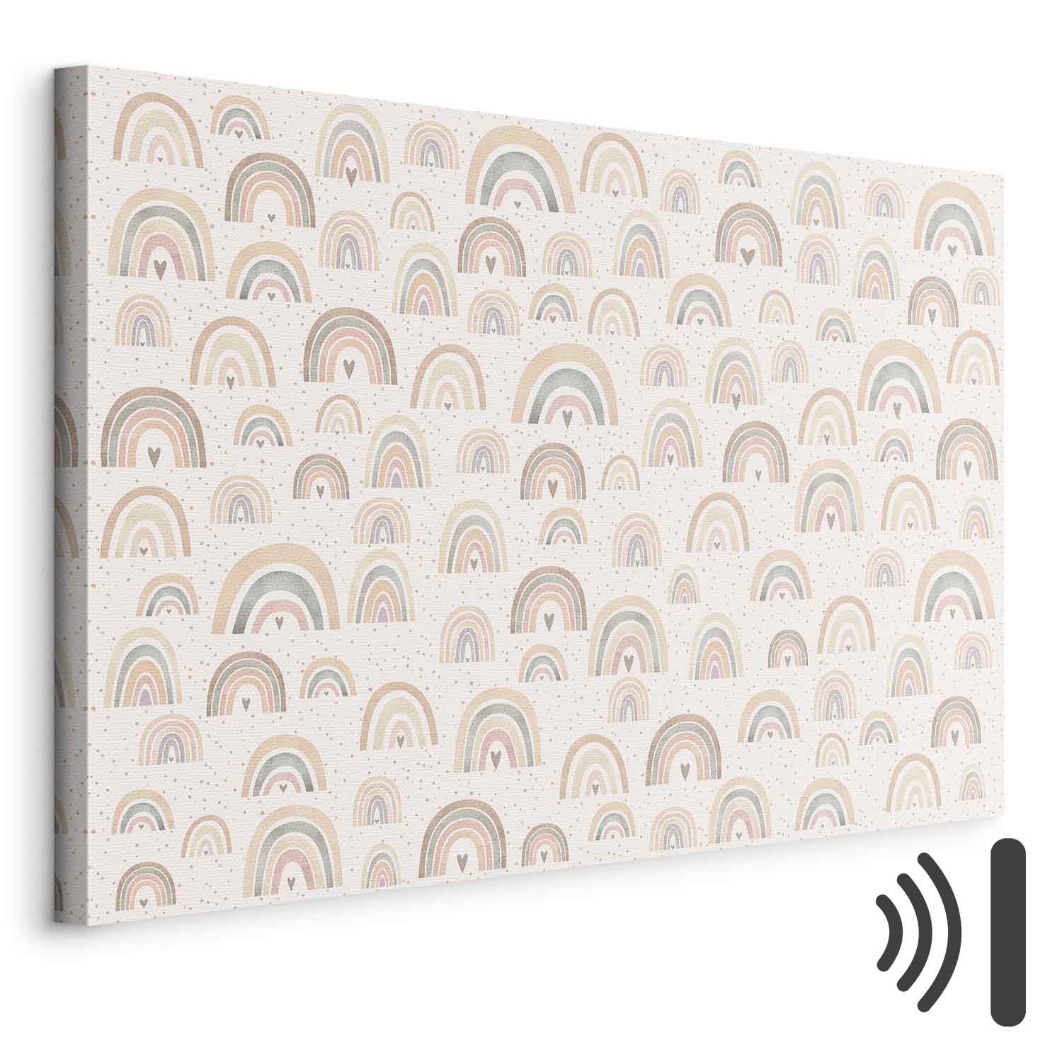 Leinwandbild - Spring - Pastel Rainbows with Hearts on a Rainy Day