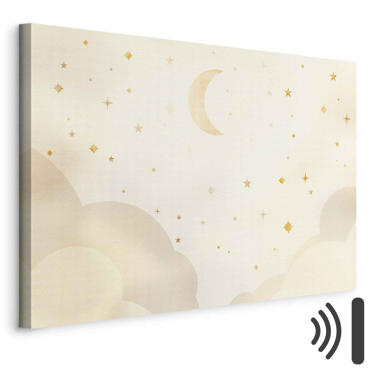 Leinwandbild - Bright Night - Moon Accompanied by Many Stars on a Light Background