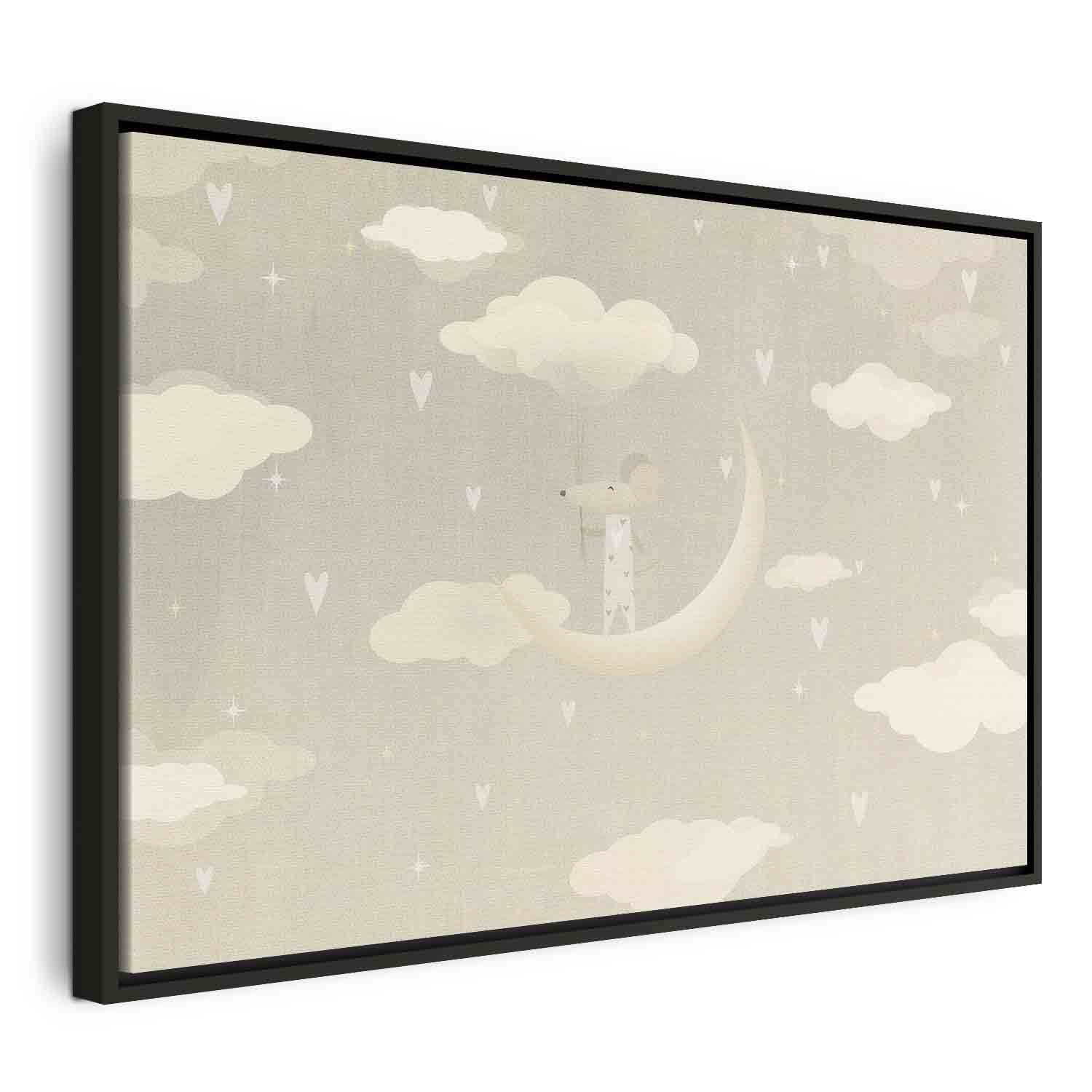 Leinwandbild - Little Conqueror - A Mouse in Heart Pajamas on the Moon Among Clouds