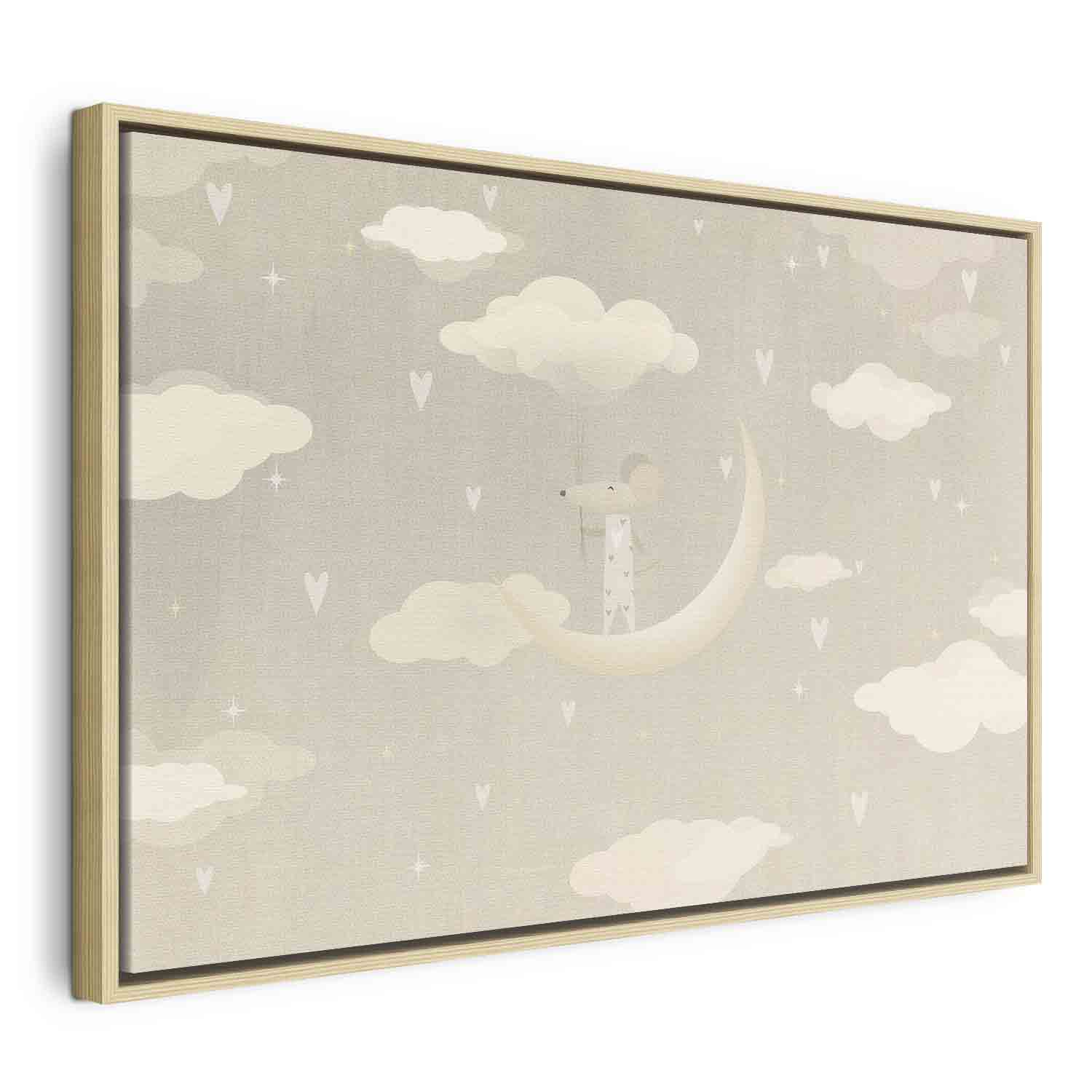 Leinwandbild - Little Conqueror - A Mouse in Heart Pajamas on the Moon Among Clouds
