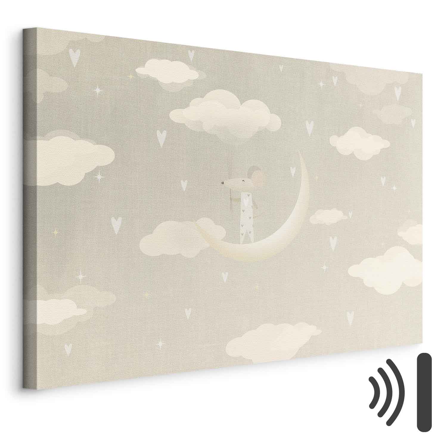 Leinwandbild - Little Conqueror - A Mouse in Heart Pajamas on the Moon Among Clouds