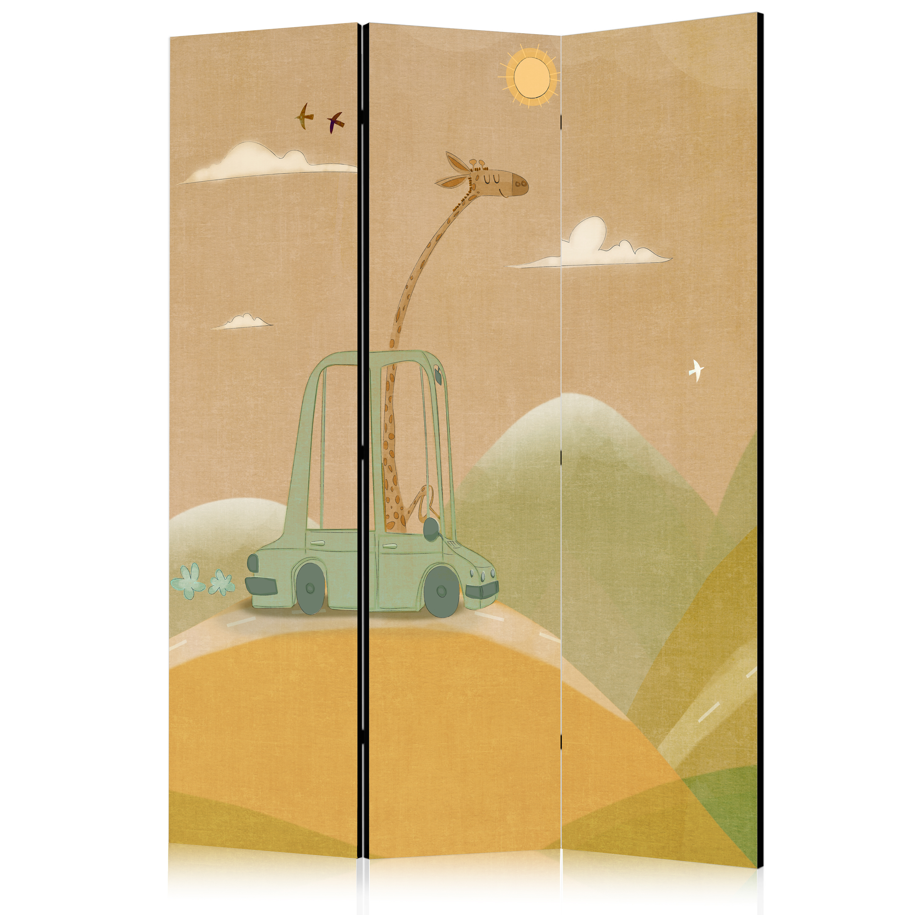 Paravent - Dreamy Traveler - Giraffe Driving a Car on a Beautiful Sunny Day