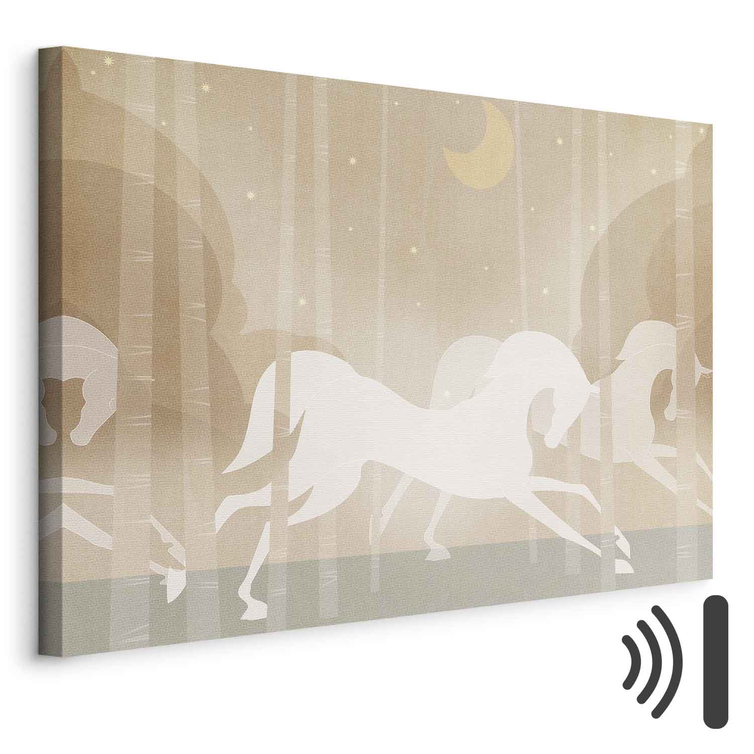 Leinwandbild - Moon Horses - Horses Galloping Among Trees on a Starry Night