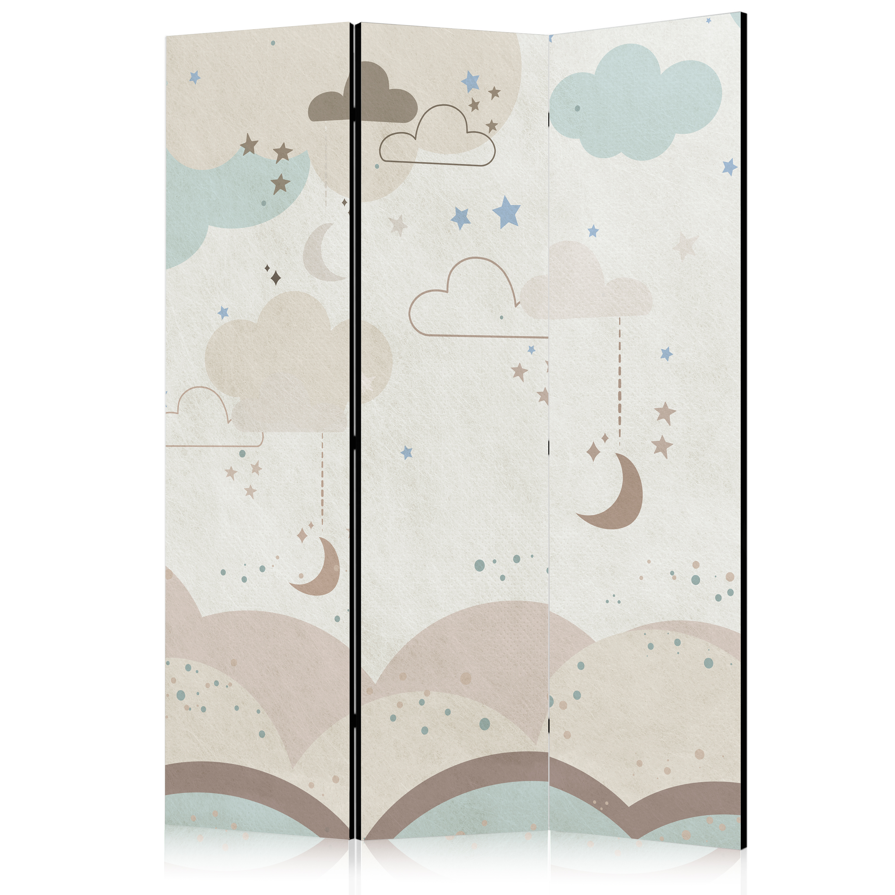 Paravent - Cloudy Night Sky - Moons in Browns and Beiges Amid Numerous Clouds and Stars on a Light Background