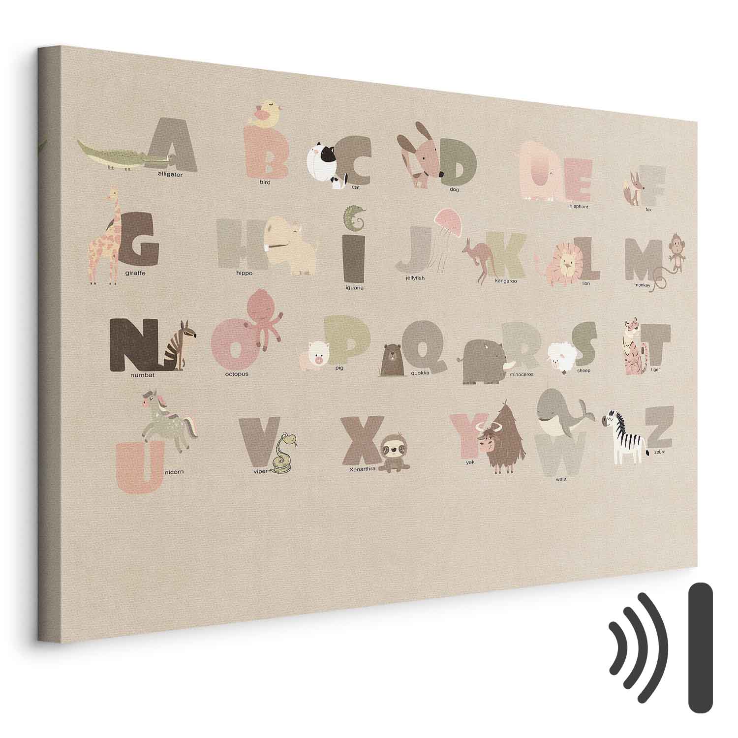 Leinwandbild - Alphabet at the Zoo - Joyful Animals and Their Names on a Beige Background