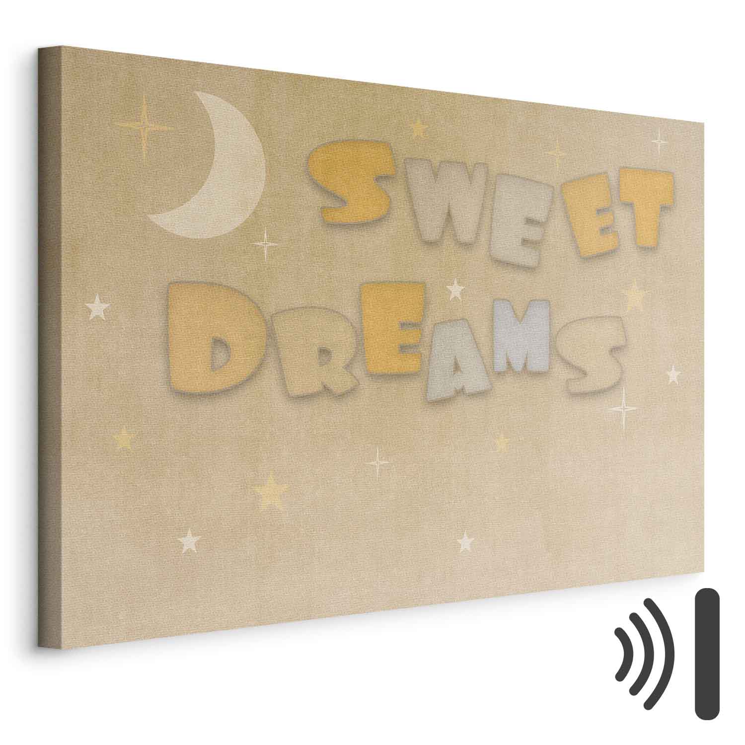 Leinwandbild - Sweet Dreams - Pastel Inscription Surrounded by the Moon and Stars