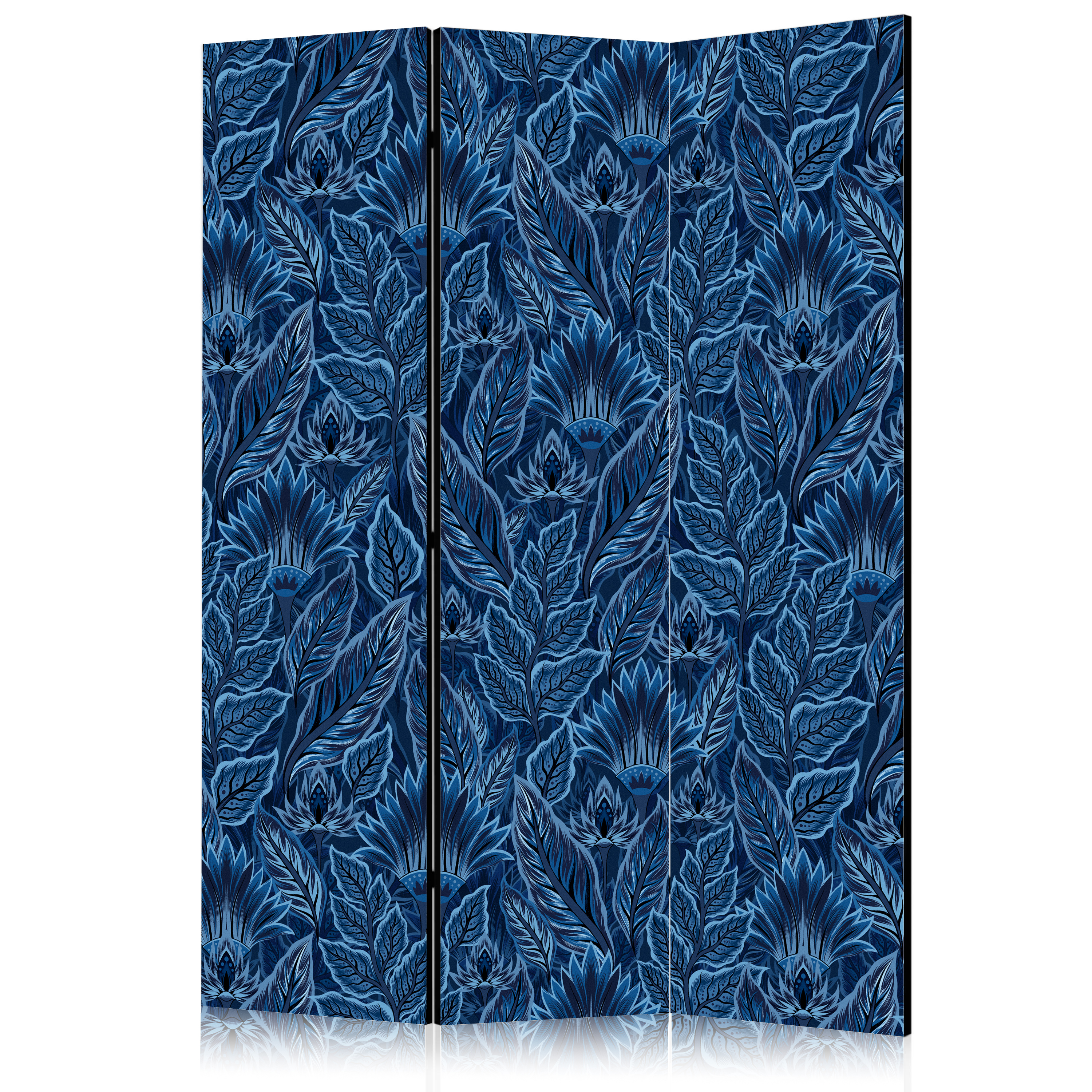 Paravent - Dense Vegetation - Botanical Patterns in Illustrative Style; Blue