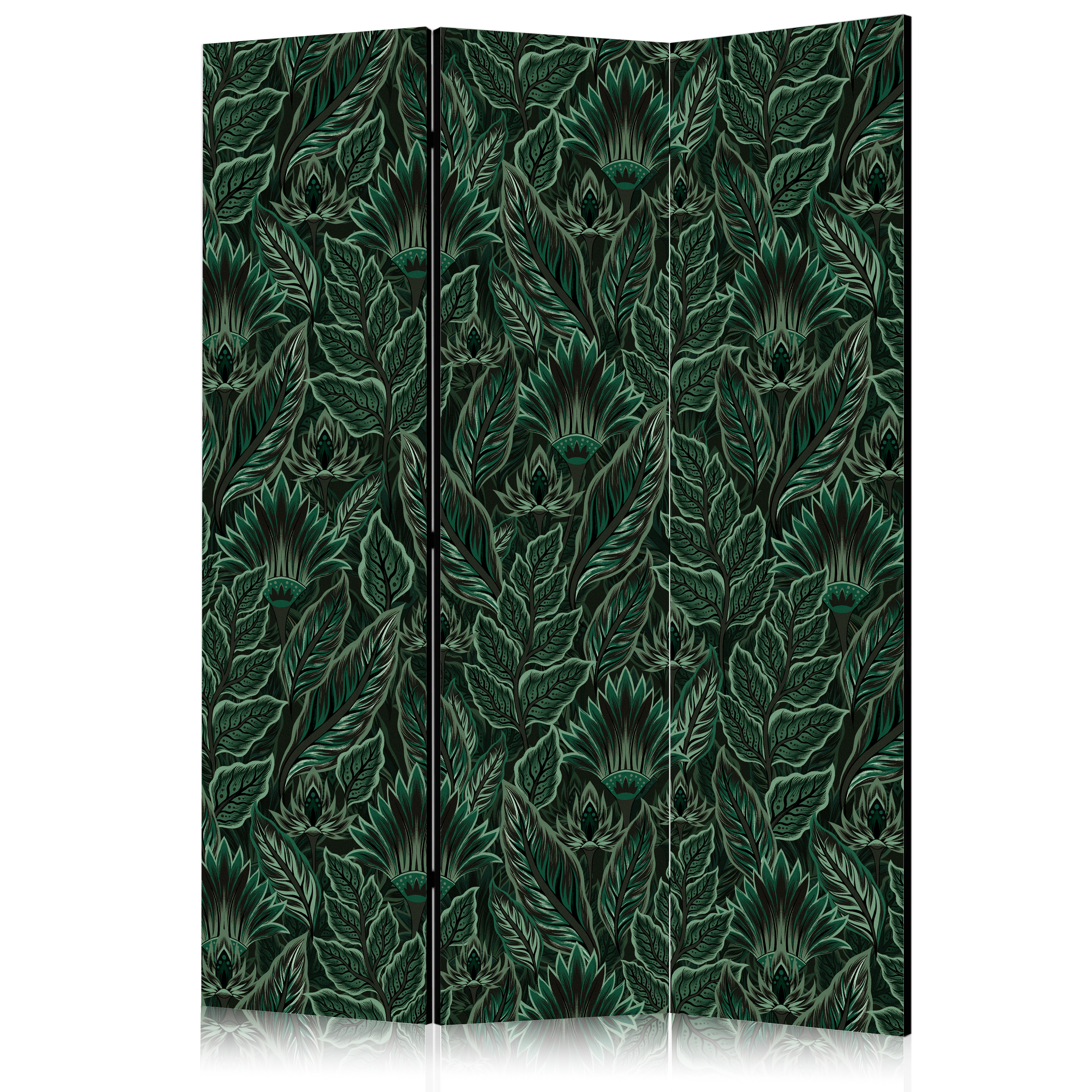 Paravent - Dense Vegetation - Botanical Patterns in Illustrative Style; Green