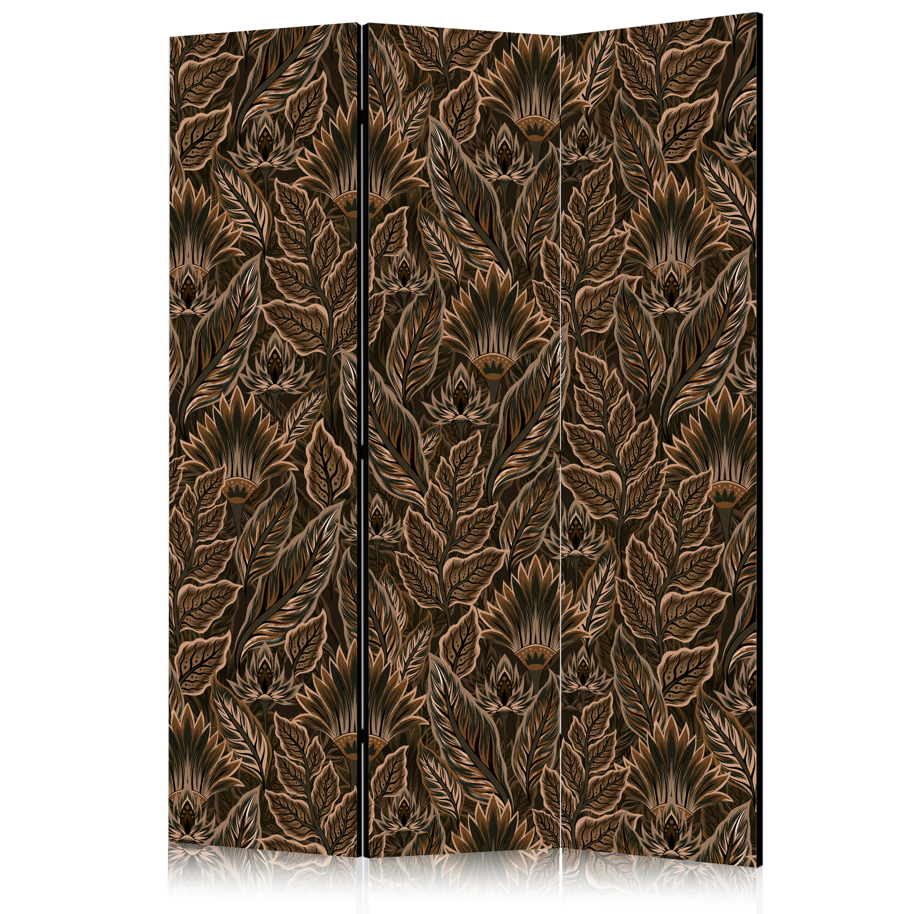 Paravent - Dense Vegetation - Botanical Patterns in Illustrative Style; Brown