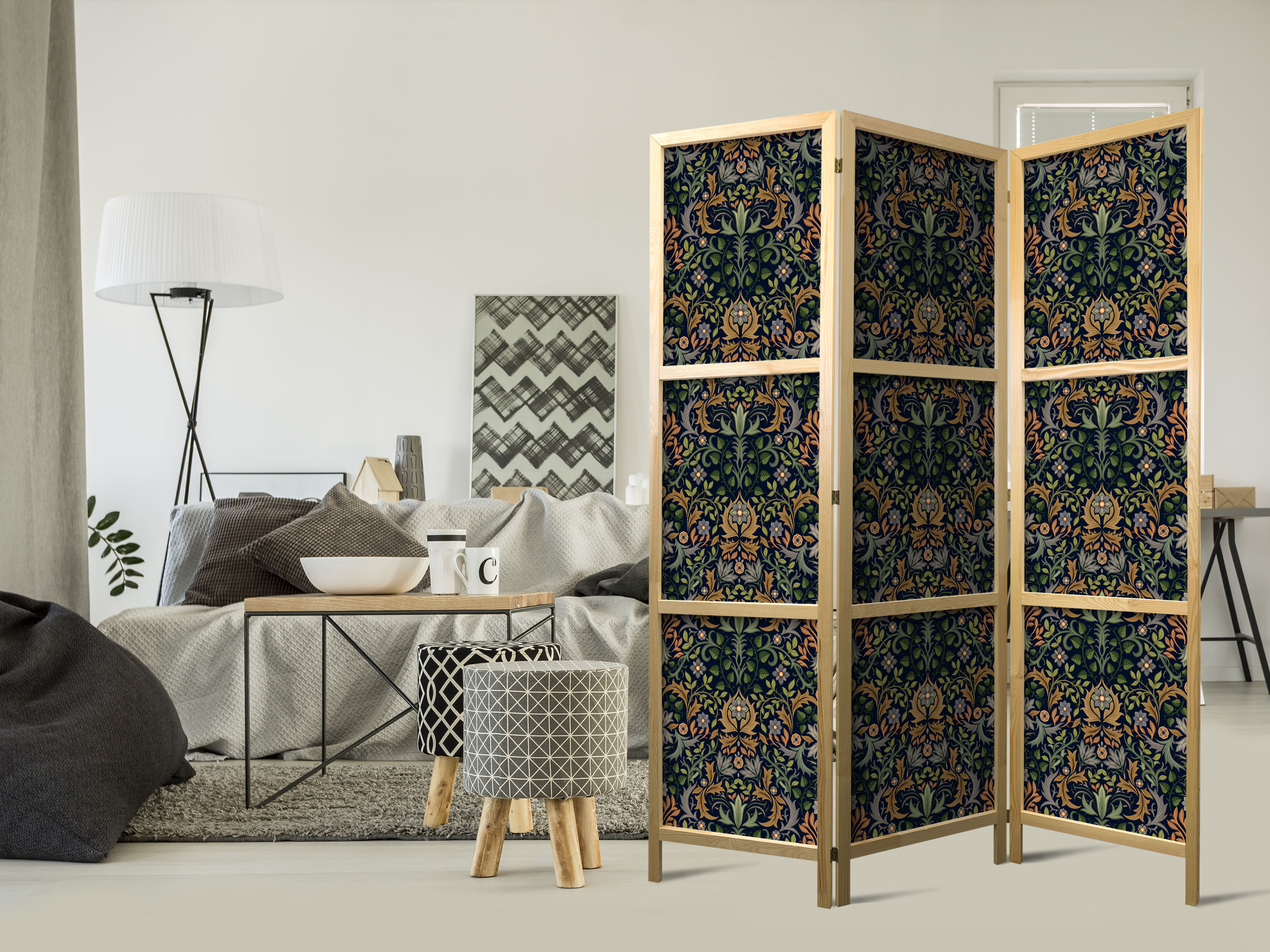 Japanischer Paravent - Baroque Ornaments in Patinated Gold and Browns - Retro Motif
