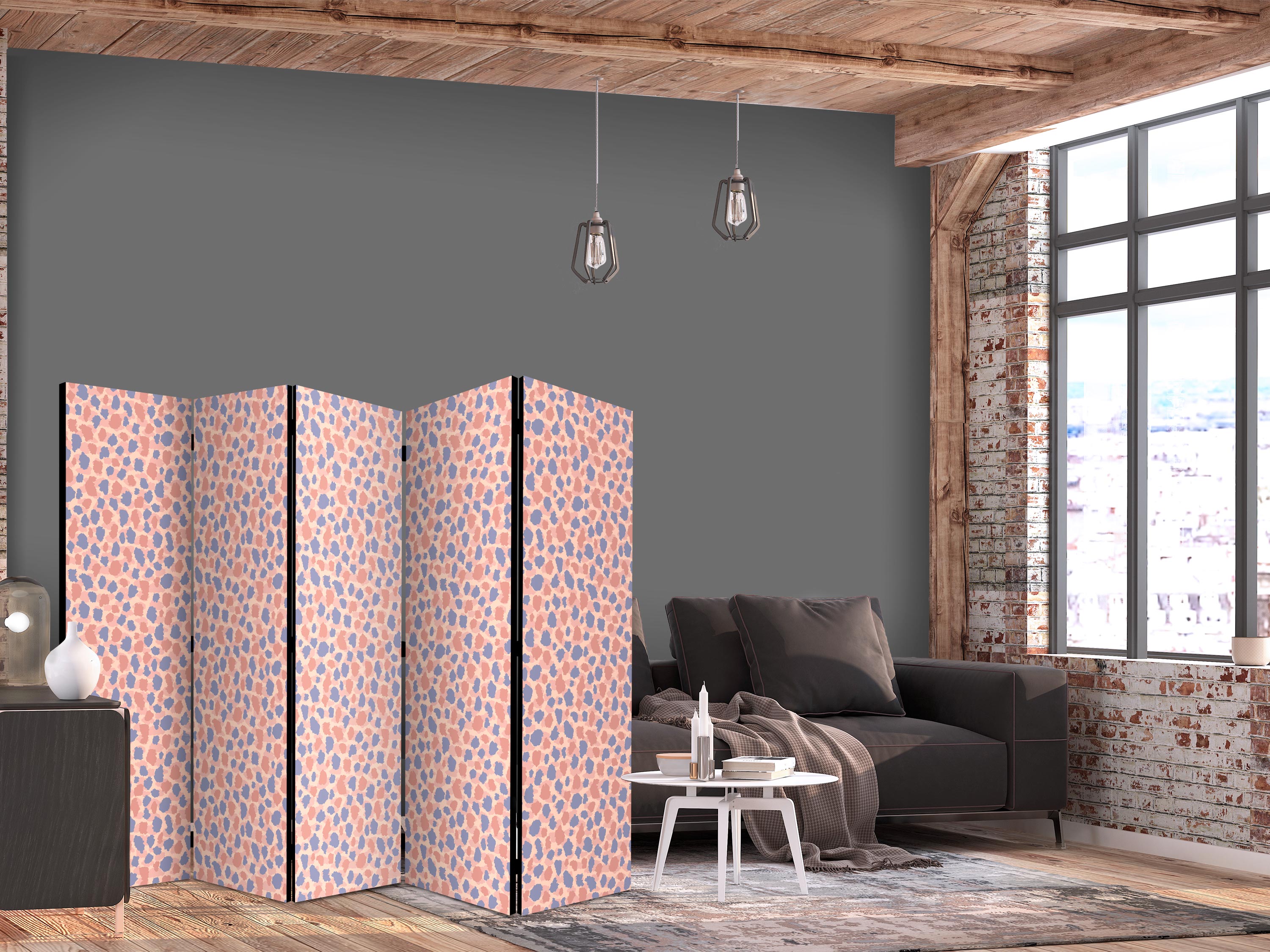 Paravent - Giraffe Pattern - Colorful Animal Pattern in Blue-Pink Spots