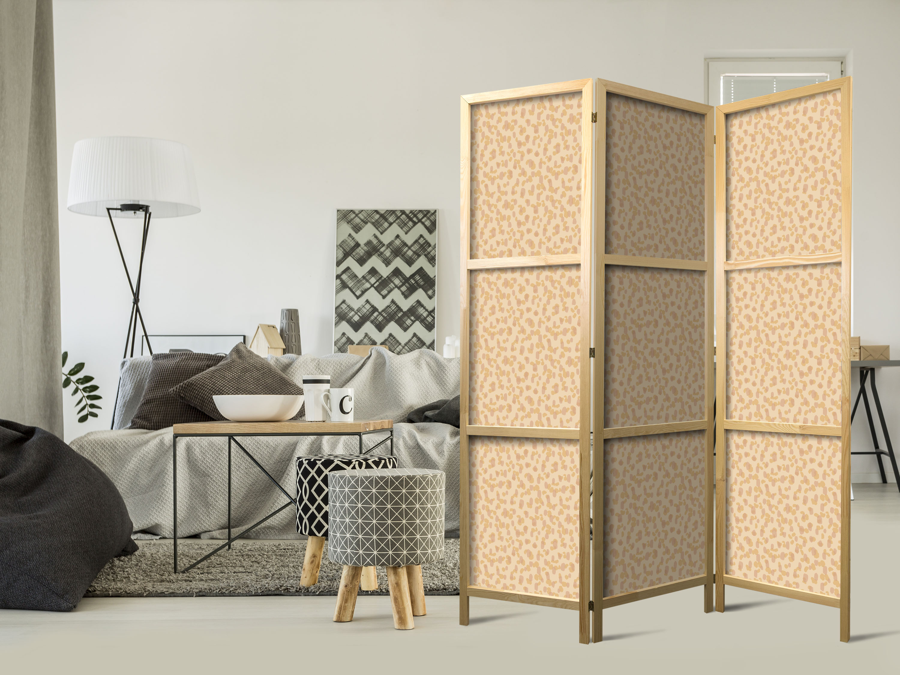 Japanischer Paravent - Tiny Dots - Optimistic Pattern in Peach Colors.