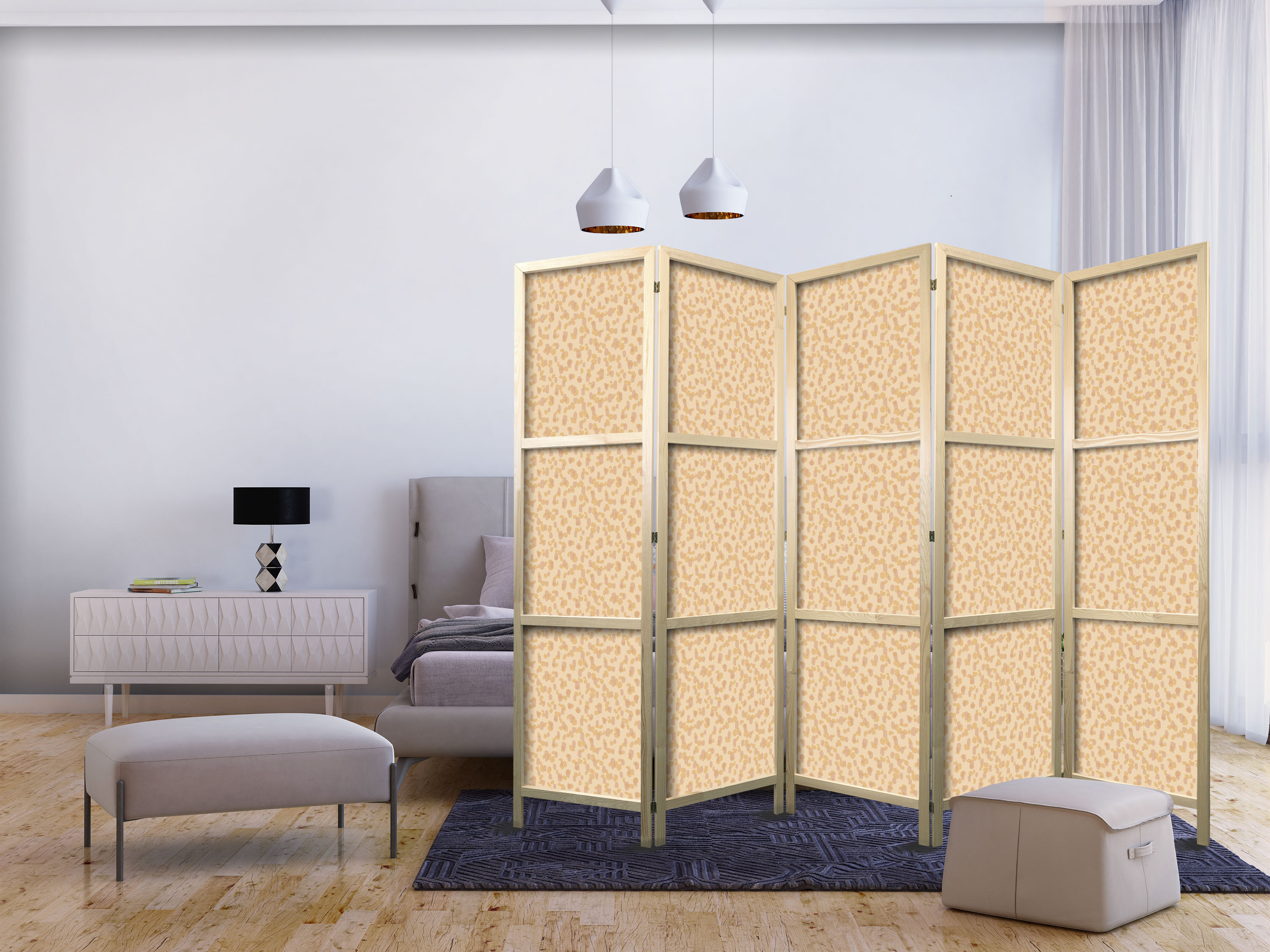 Japanischer Paravent - Tiny Dots - Optimistic Pattern in Peach Colors.