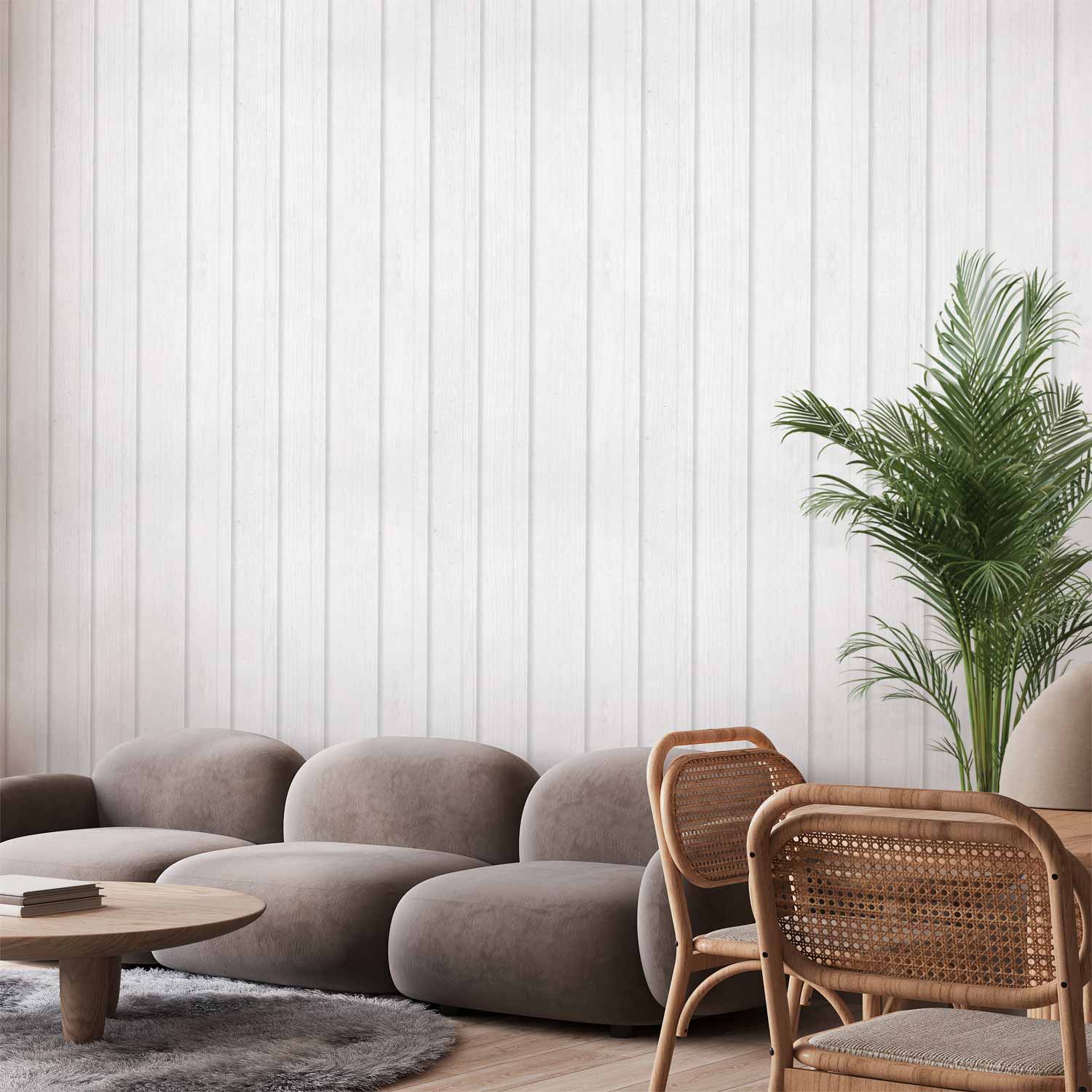 Tapete - Vertical Lines - White background with a delicate wood pattern vertically.