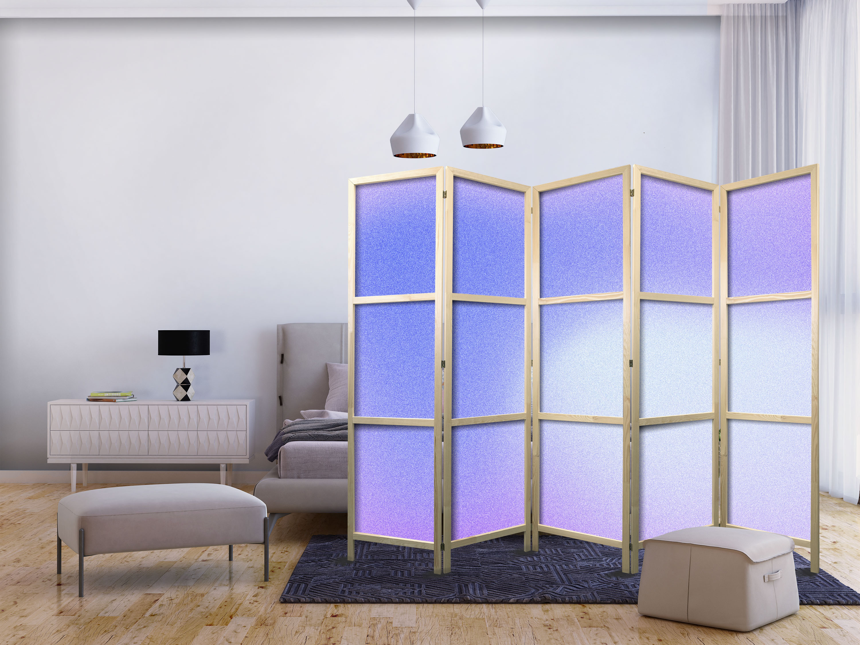 Japanischer Paravent - Heather Mist - Delicate Gradient Composed of Various Shades of Violet.