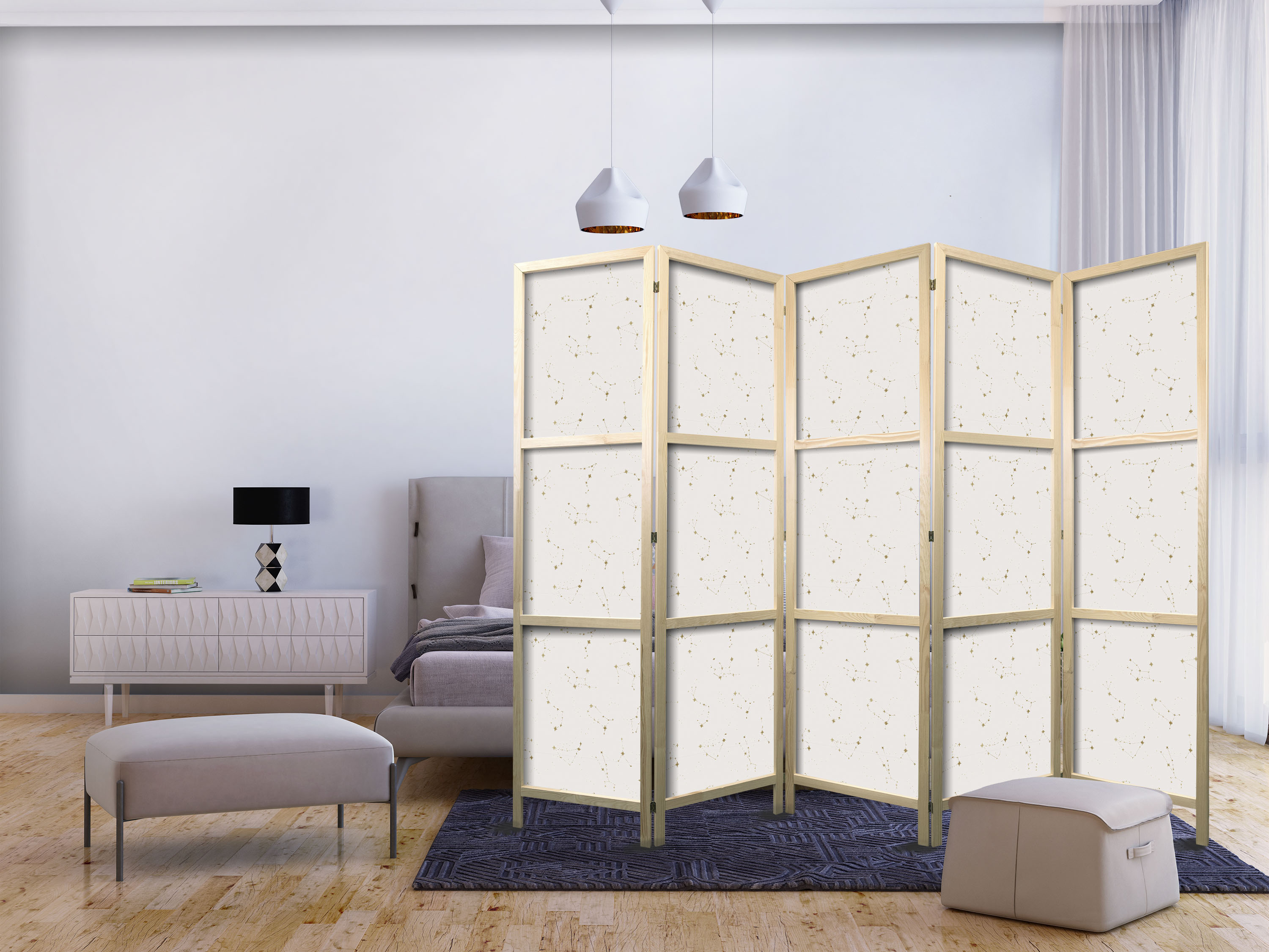 Japanischer Paravent - Star Map - Delicate Constellations in Warm Shades