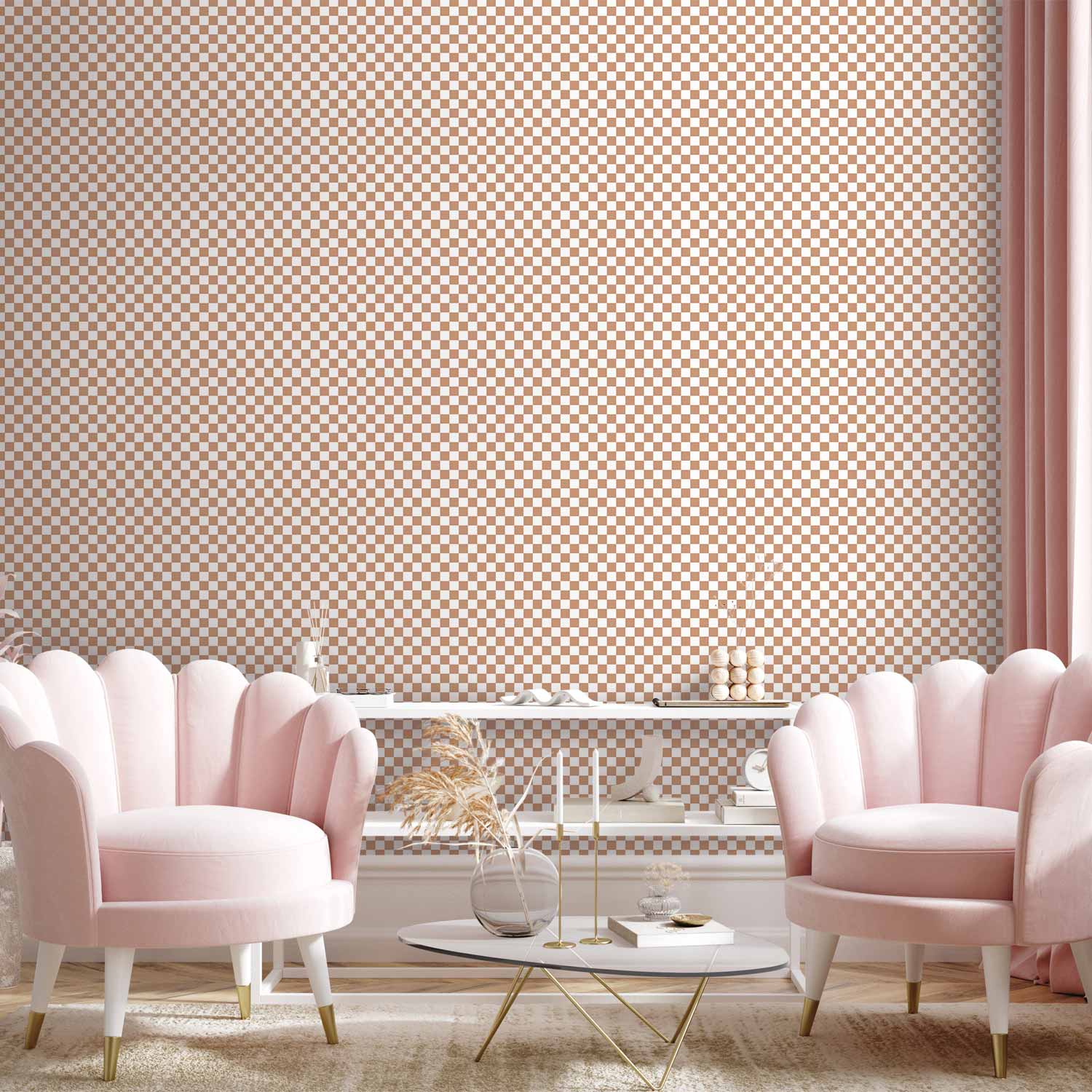 Tapete - Checkerboard Pattern - Brown-White Grid with a Subtle Noise