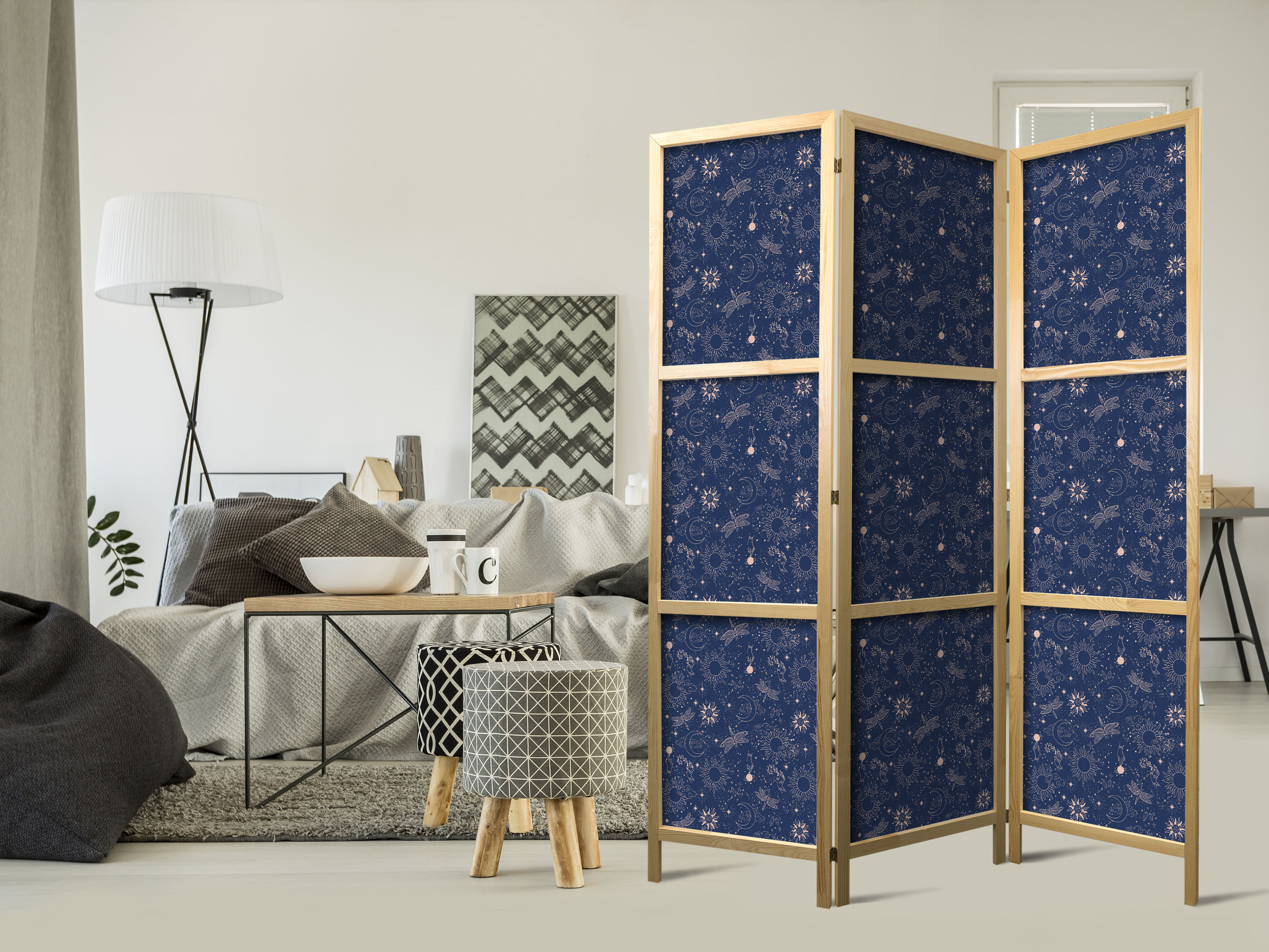 Japanischer Paravent - Cosmic Inspirations - Pattern with Stars and Constellations on a Dark Background