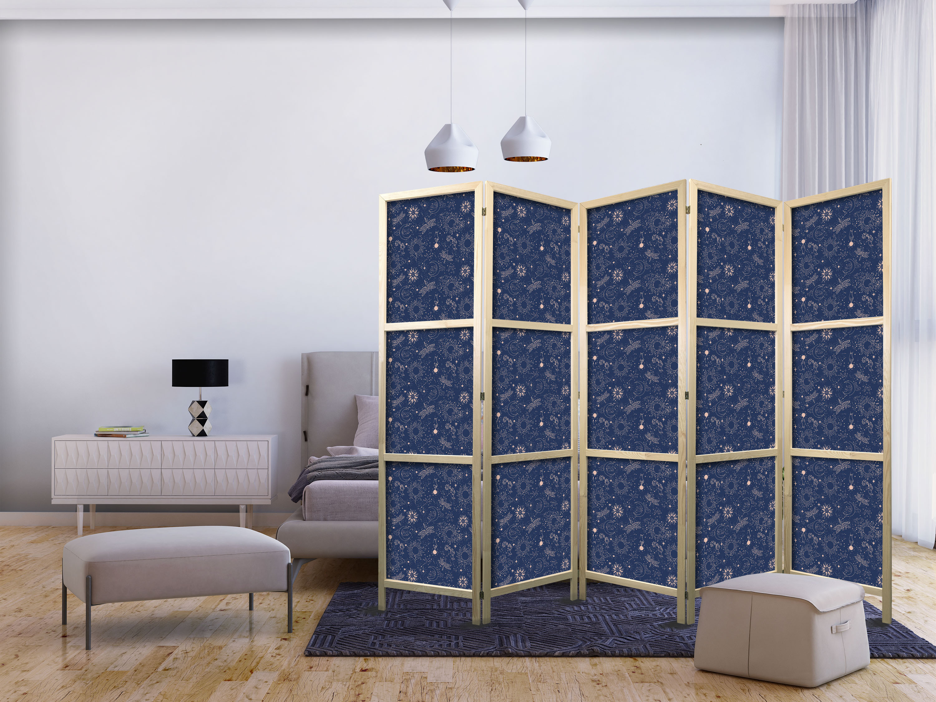 Japanischer Paravent - Cosmic Inspirations - Pattern with Stars and Constellations on a Dark Background