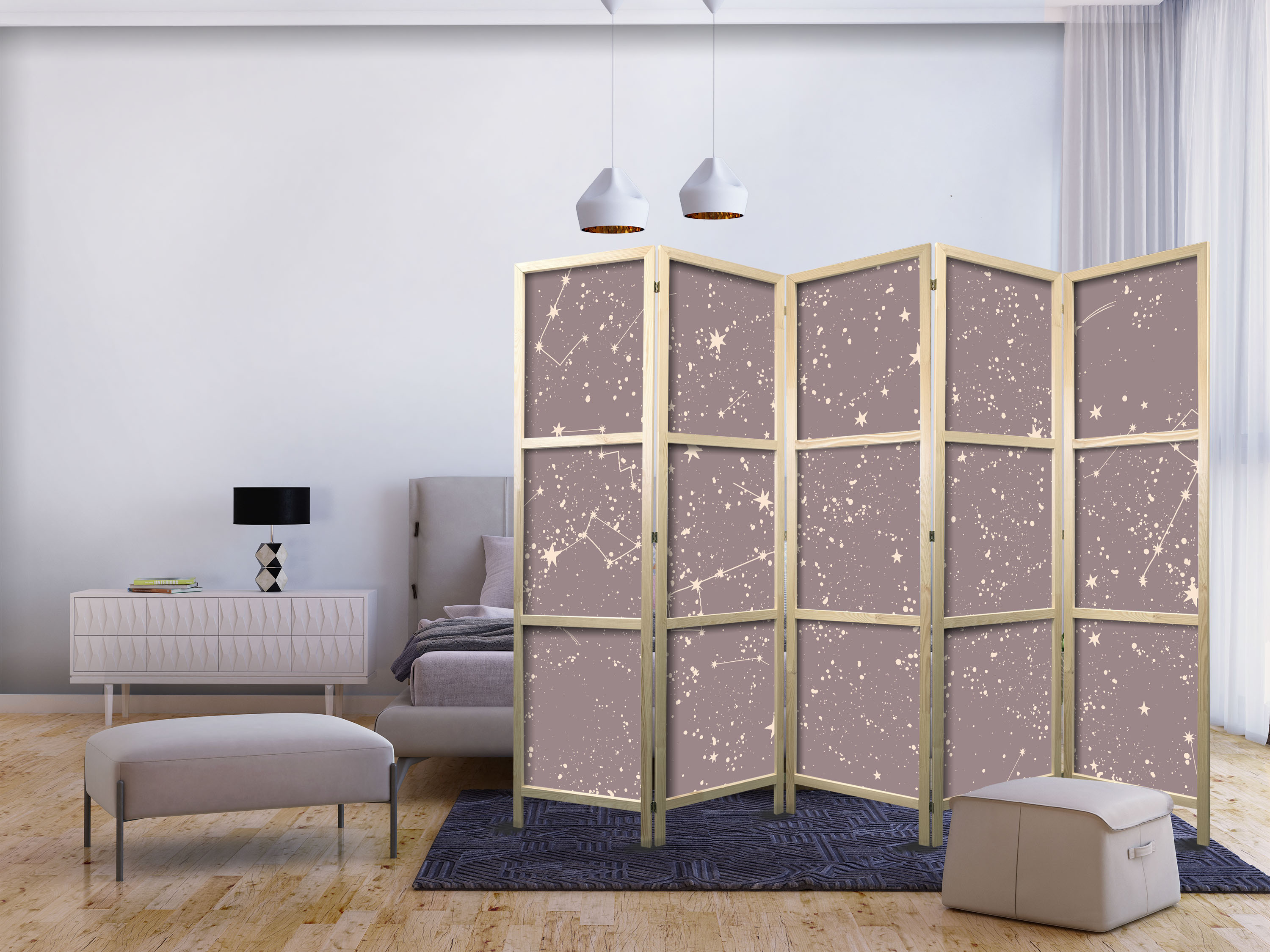 Japanischer Paravent - Night Sky - Artistic Constellations and Stars in Pastel Shades