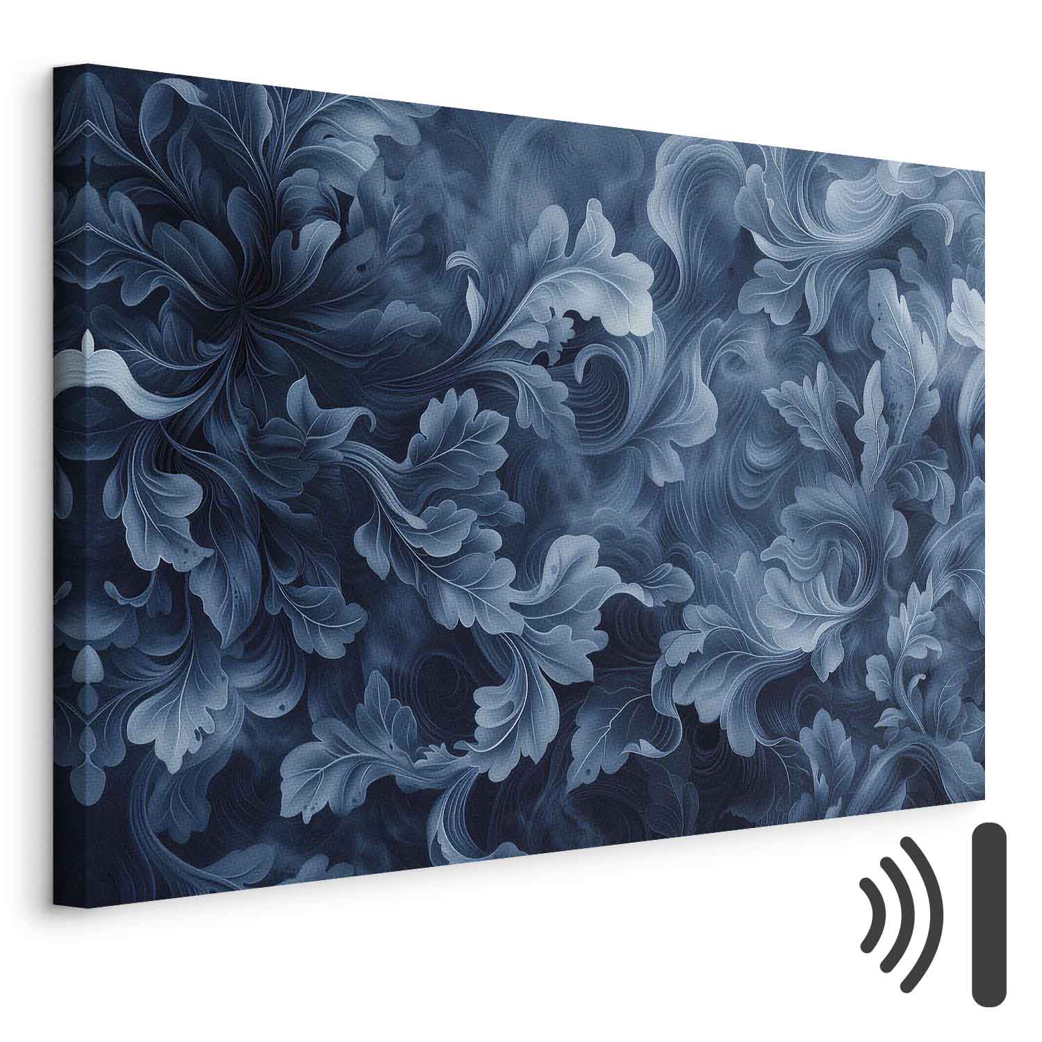 Leinwandbild - Abstract Ornaments Dark Blue Victorian Leaves