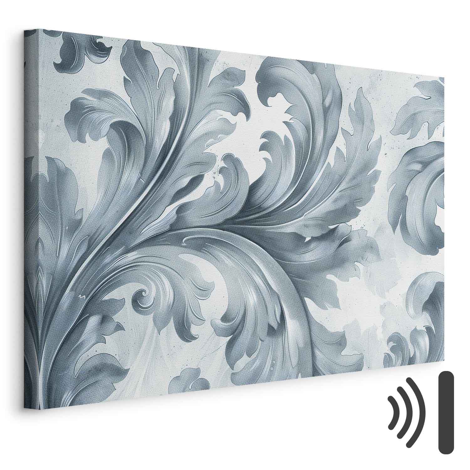 Leinwandbild - Stone Baroque Ornaments in Light Shades of Gray-Blue