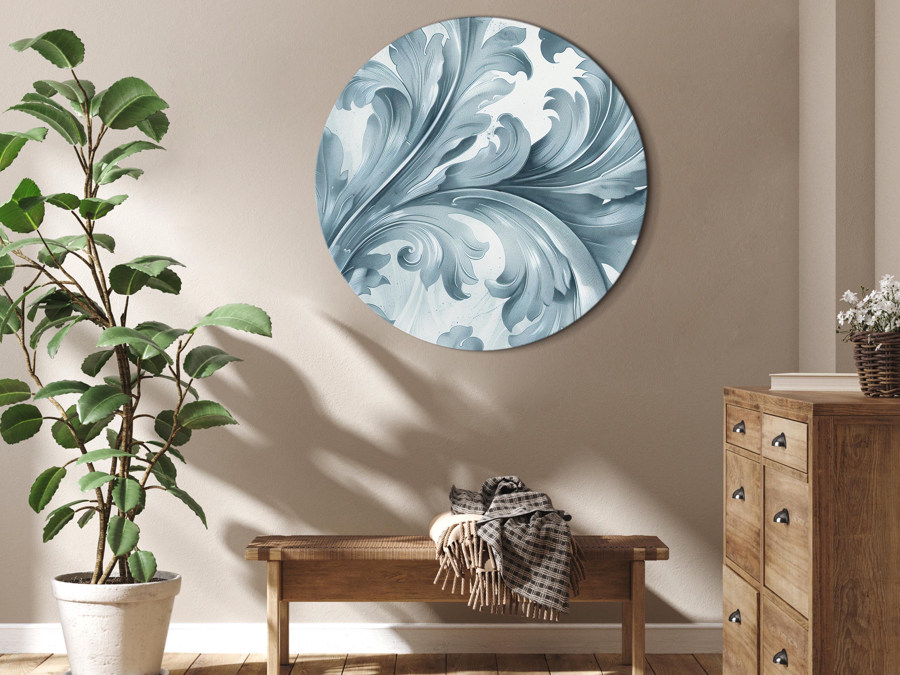 Rundes Bild - Stone Baroque Ornaments in Light Shades of Gray-Blue