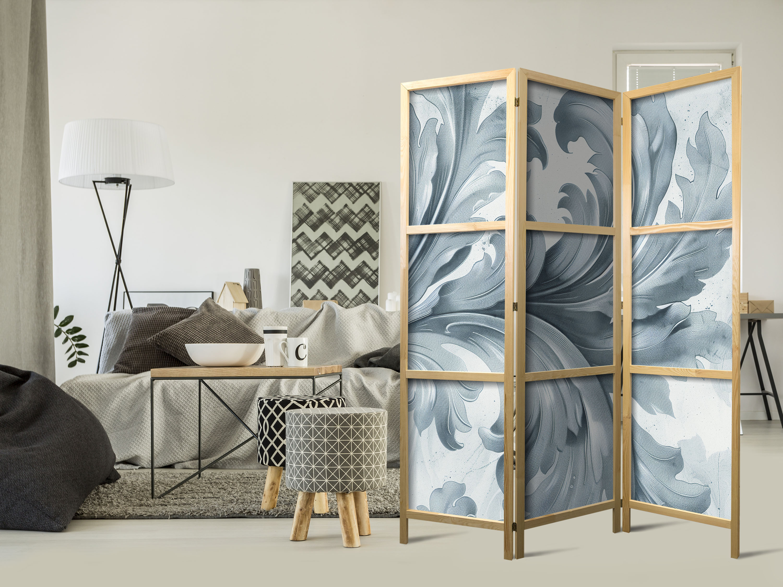 Japanischer Paravent - Botanical Motif with Leaves and Vines in Sandy Colors