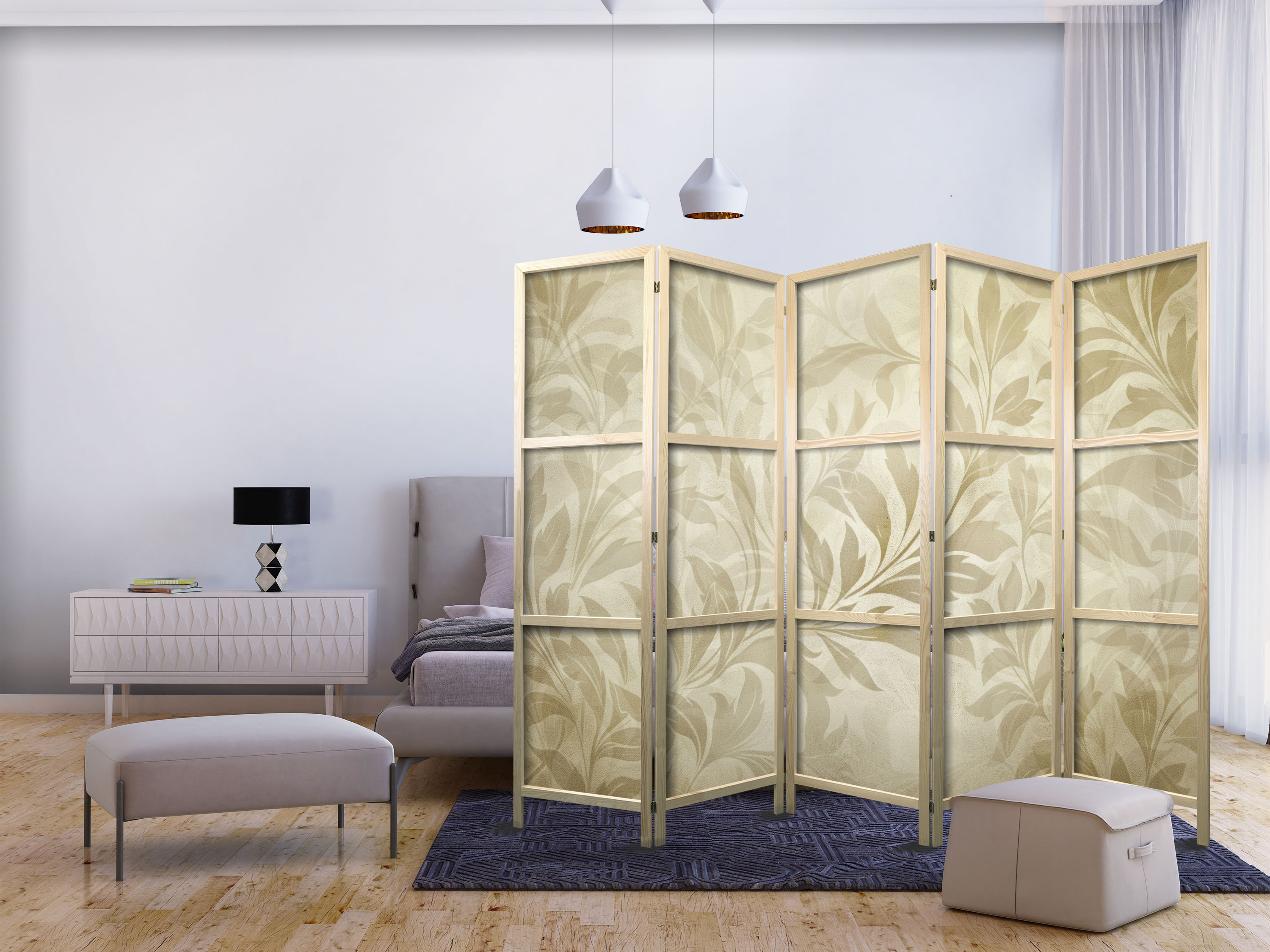 Japanischer Paravent - Botanical Motif with Leaves and Vines in Sandy Colors