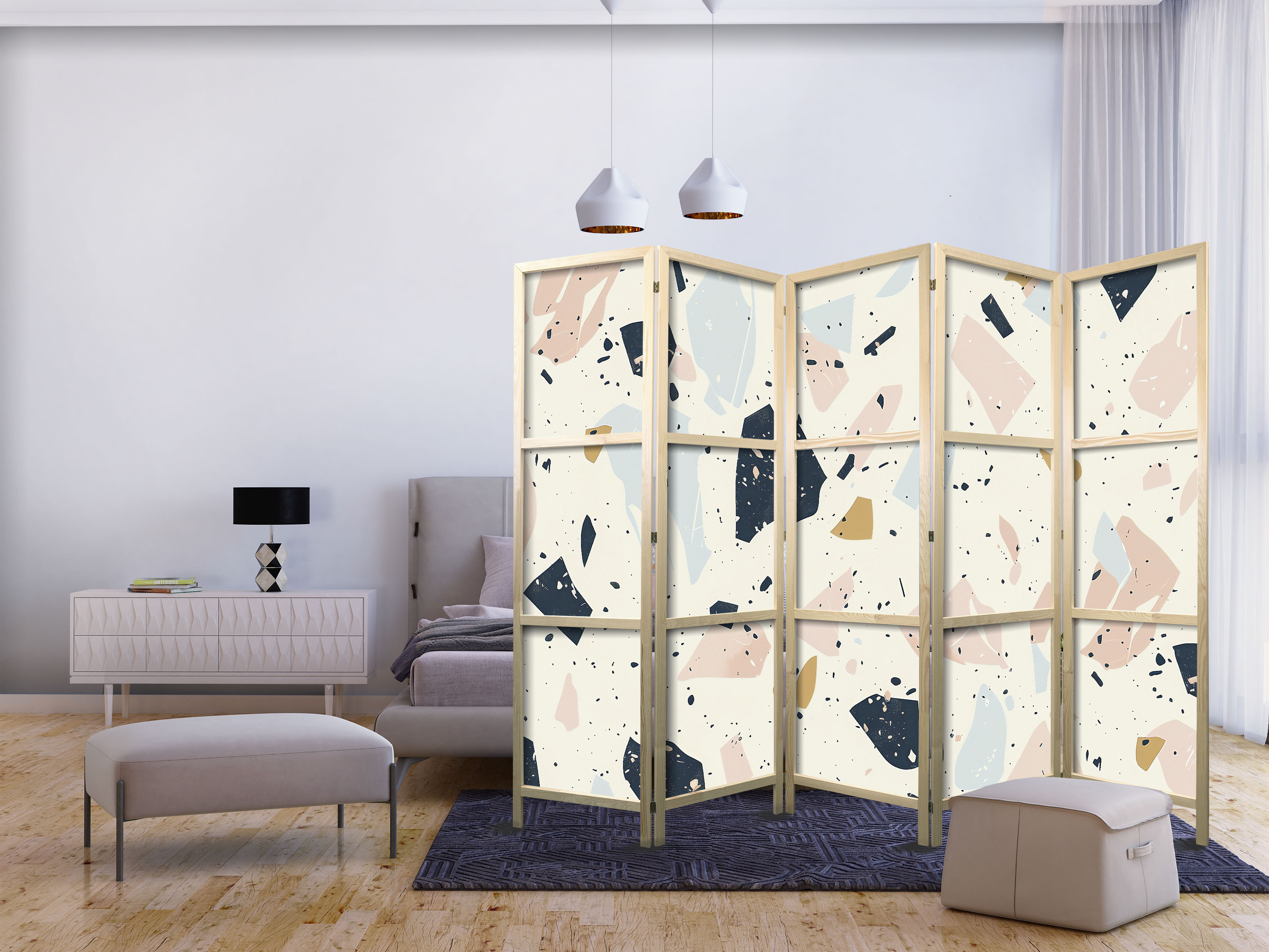 Japanischer Paravent - Terrazzo with Large - Scaled Stones in Muted Colors.