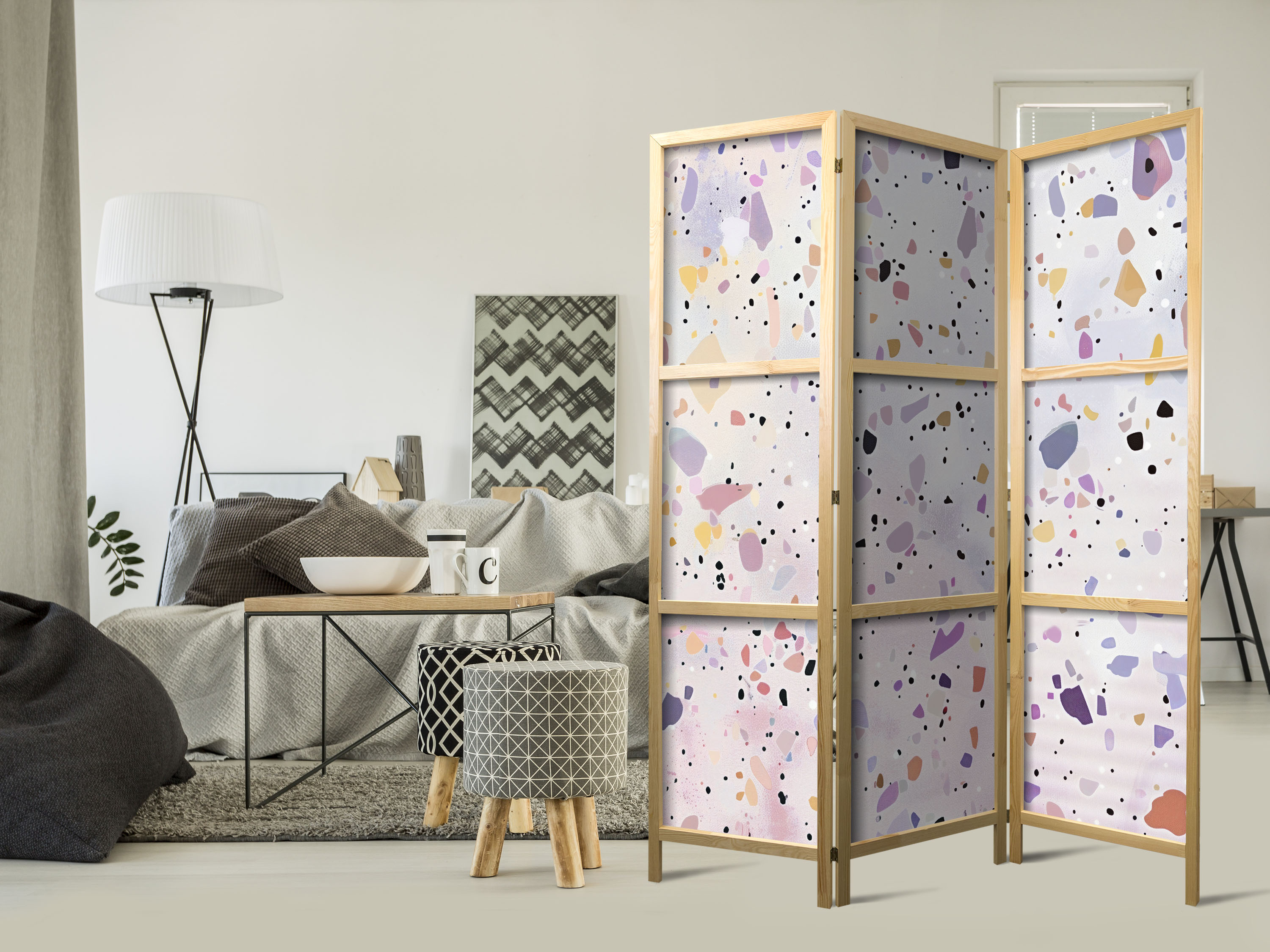 Japanischer Paravent - Confetti-Style Terrazzo - Purple-Pink - Colorful Pattern.