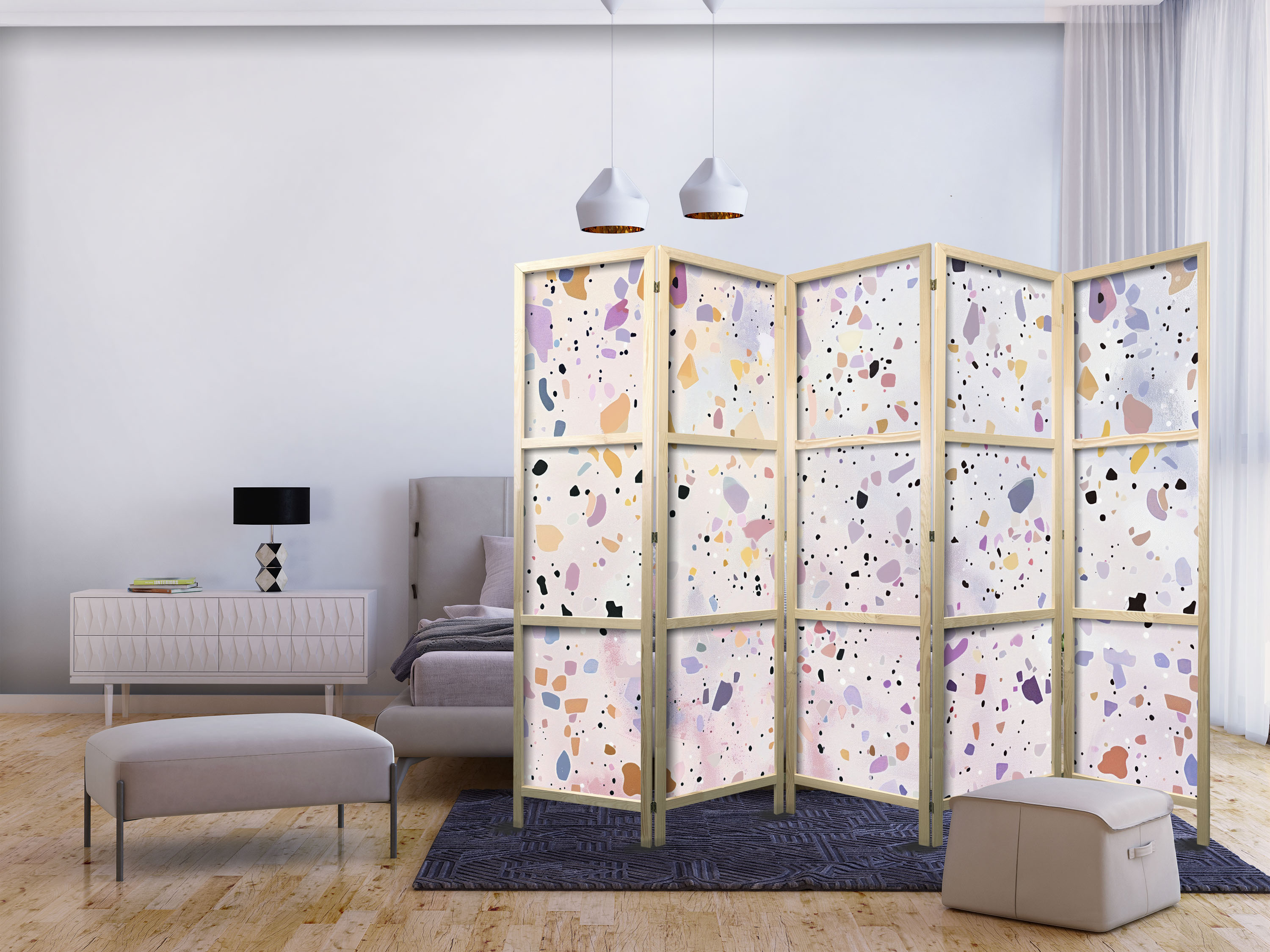 Japanischer Paravent - Confetti-Style Terrazzo - Purple-Pink - Colorful Pattern.