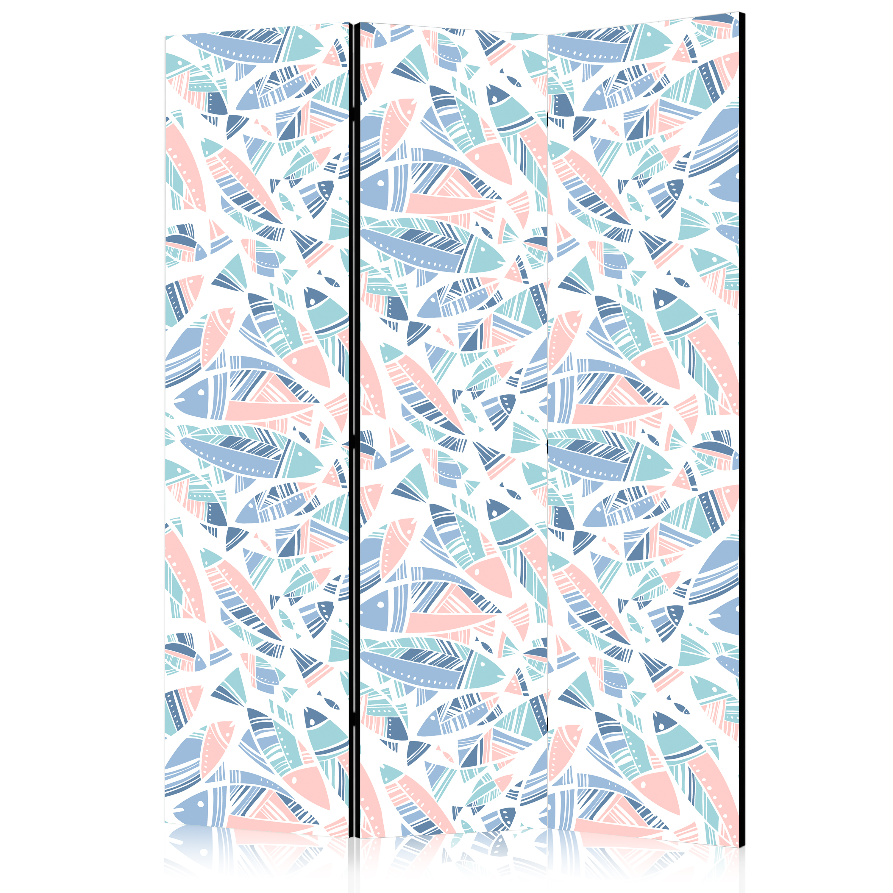 Paravent - Fish in Minimalist Style - Fish in Aztec Style in Pastel Color Shades on a White Background
