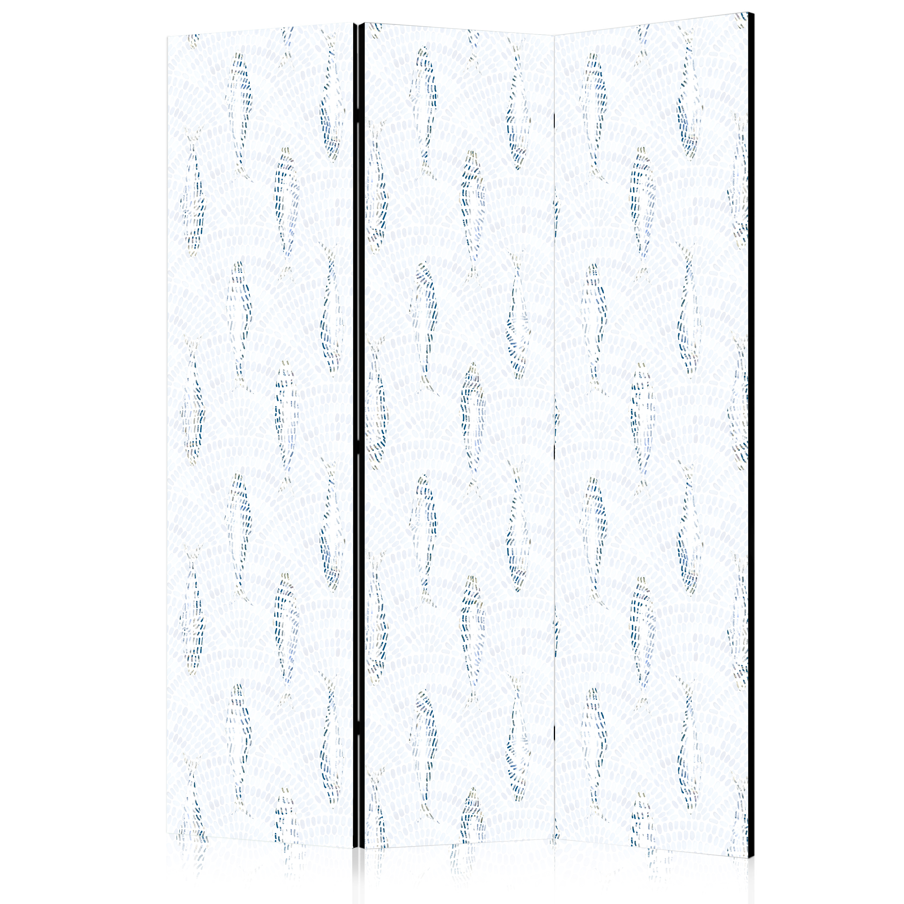 Paravent - Delicate Blue Fish - Mosaic Fish in Subtle Blue Color Shades with an Arched Pattern in the Background