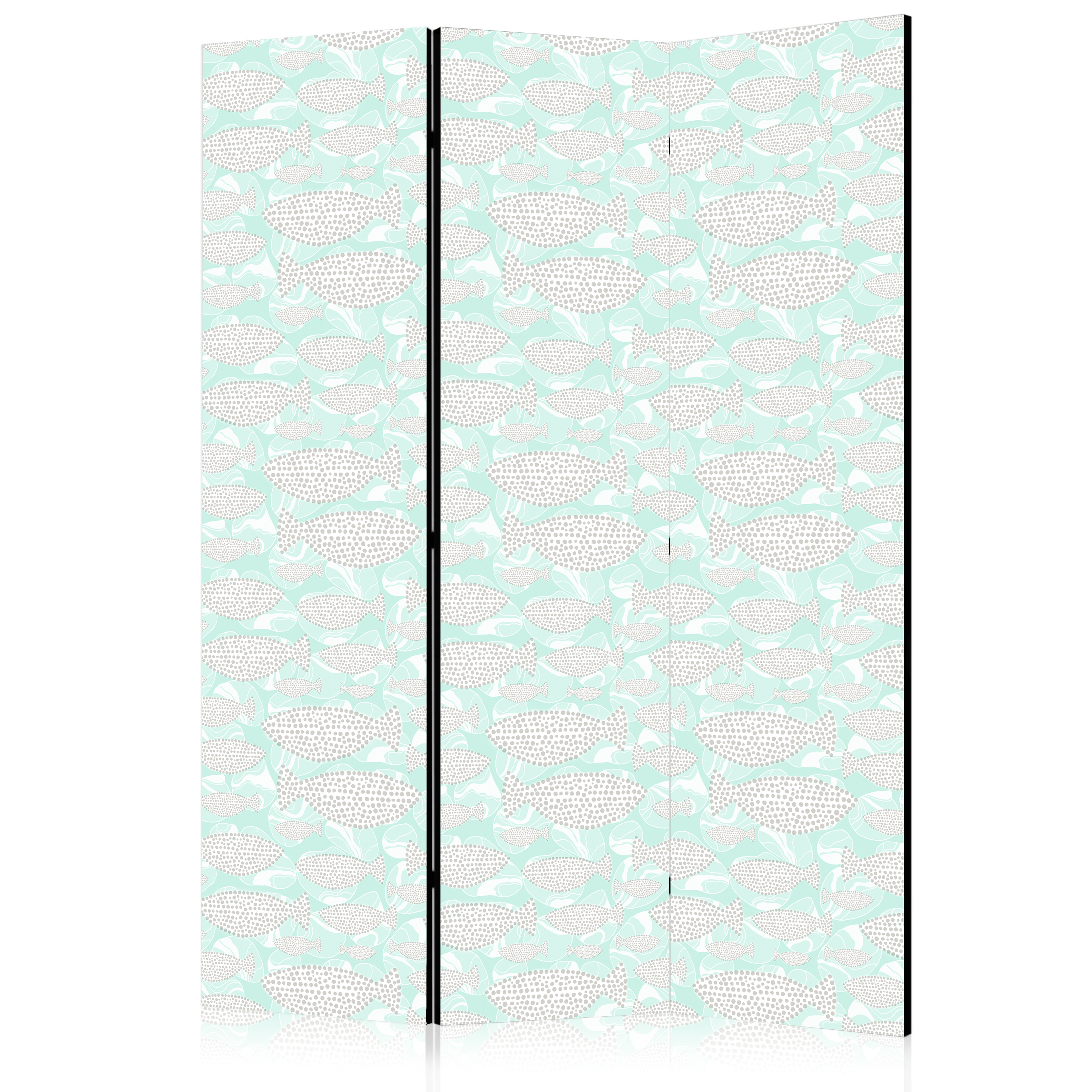 Paravent - Minimalist Fish - Fish of Grey Dots on a Crystal Clear Water Surface in Mint Green Colors